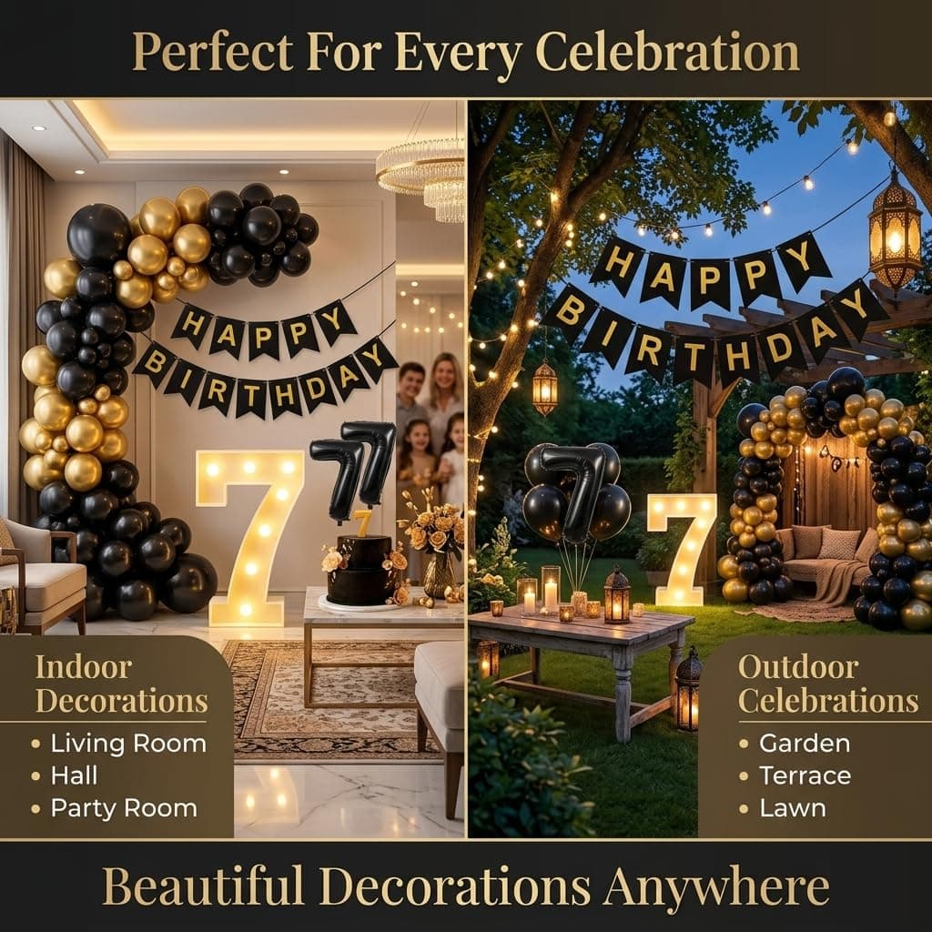 Balloonistics 2nd Birthday Decoration Combo Kit - 40 Inch Black Foil Number Balloon, LED Marquee Light, 50 Black & Gold Balloons, Happy Birthday Banner, Balloon Pump & Glue Dots thumbnail 7