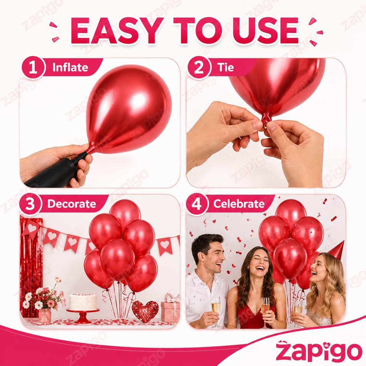 Balloonistics 10 Inch HD Metallic Shiny Balloons for Birthday Decoration, Decoration for Weddings, Engagement, Baby Shower, 1st Birthday, Anniversary, Birthday Party (Pack Of 50) (Red) thumbnail 7