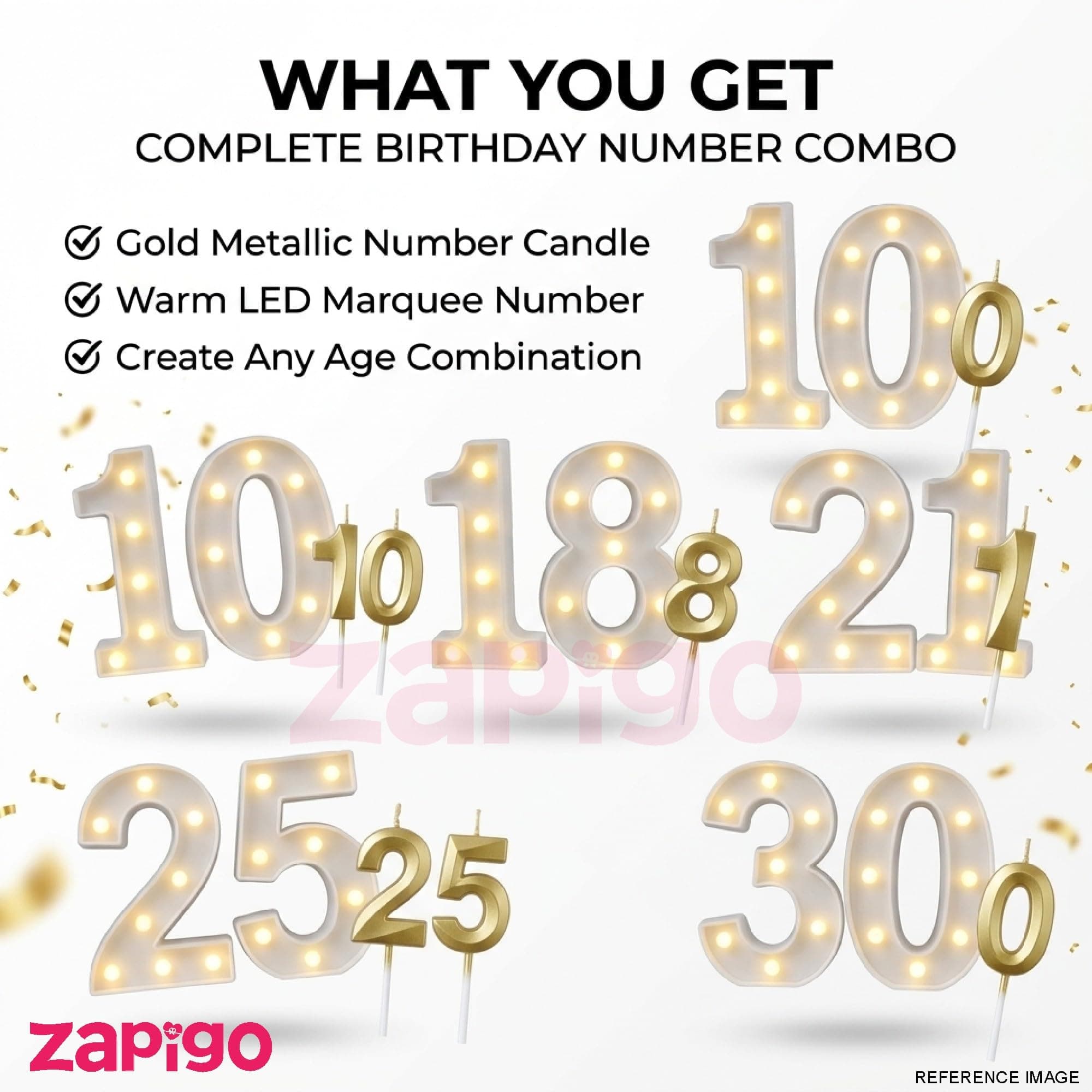 Balloonistics Number 8 LED Marquee Light & Gold Number 8 Birthday Candle Combo - 9-Inch Warm White Marquee Sign + Metallic Gold Cake Candle for 8th Birthday, Anniversary & Milestone Party Decoration thumbnail 2
