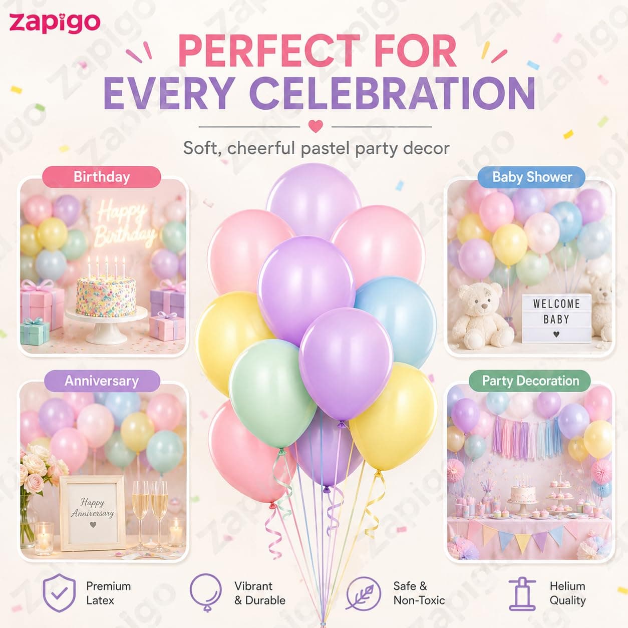 Balloonistics 25-Pack Pastel Multicolour Latex Balloons – Soft Matte Assorted Balloons for Baby Shower, Kids Birthday, Boho & Dreamy Party Decoration thumbnail 5
