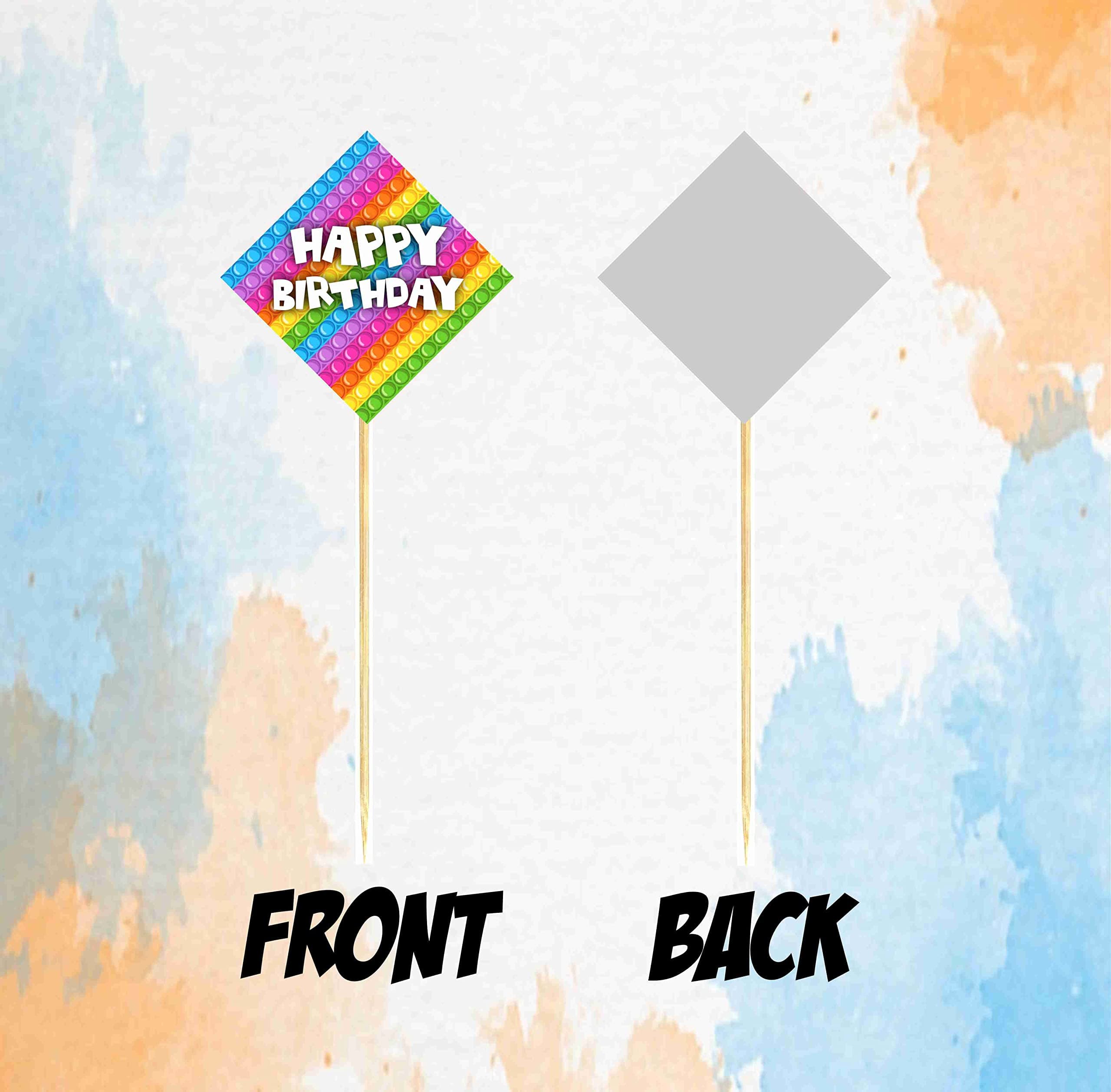 Balloonistics Pop It Theme Happy Birthday Cake Topper - Vibrant Cardstock Cupcake & Cake Decorations with Bamboo Sticks - Sensory Fidget Toy for Kids Birthdays & Events (Cake Topper - Pack of 10) thumbnail 4