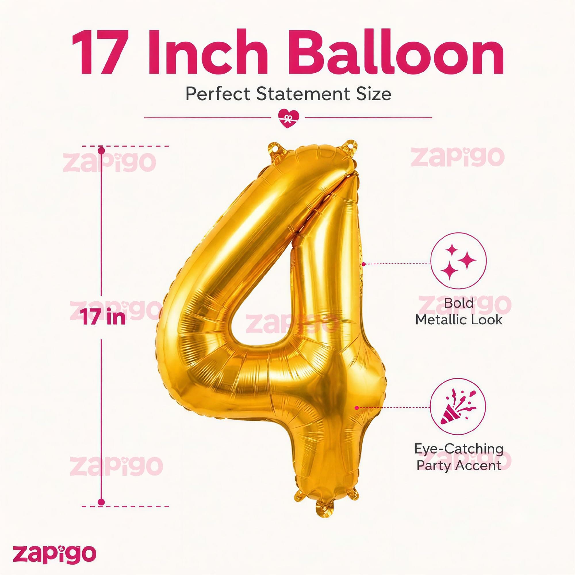 Balloonistics Gold Number 4 Foil Balloon – Large Metallic Gold Number Four Balloon for 4th Birthday, Fourth Anniversary & Party Decorations (Gold, Number 4) thumbnail 4