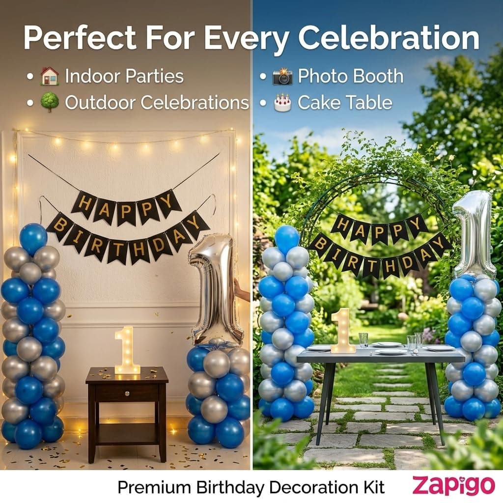 Balloonistics 6th Birthday Decoration Combo Kit - 40 Inch Silver Foil Number Balloon, LED Marquee Light, 50 Silver & Blue Balloons, Happy Birthday Banner, Balloon Pump & Glue Dots thumbnail 5