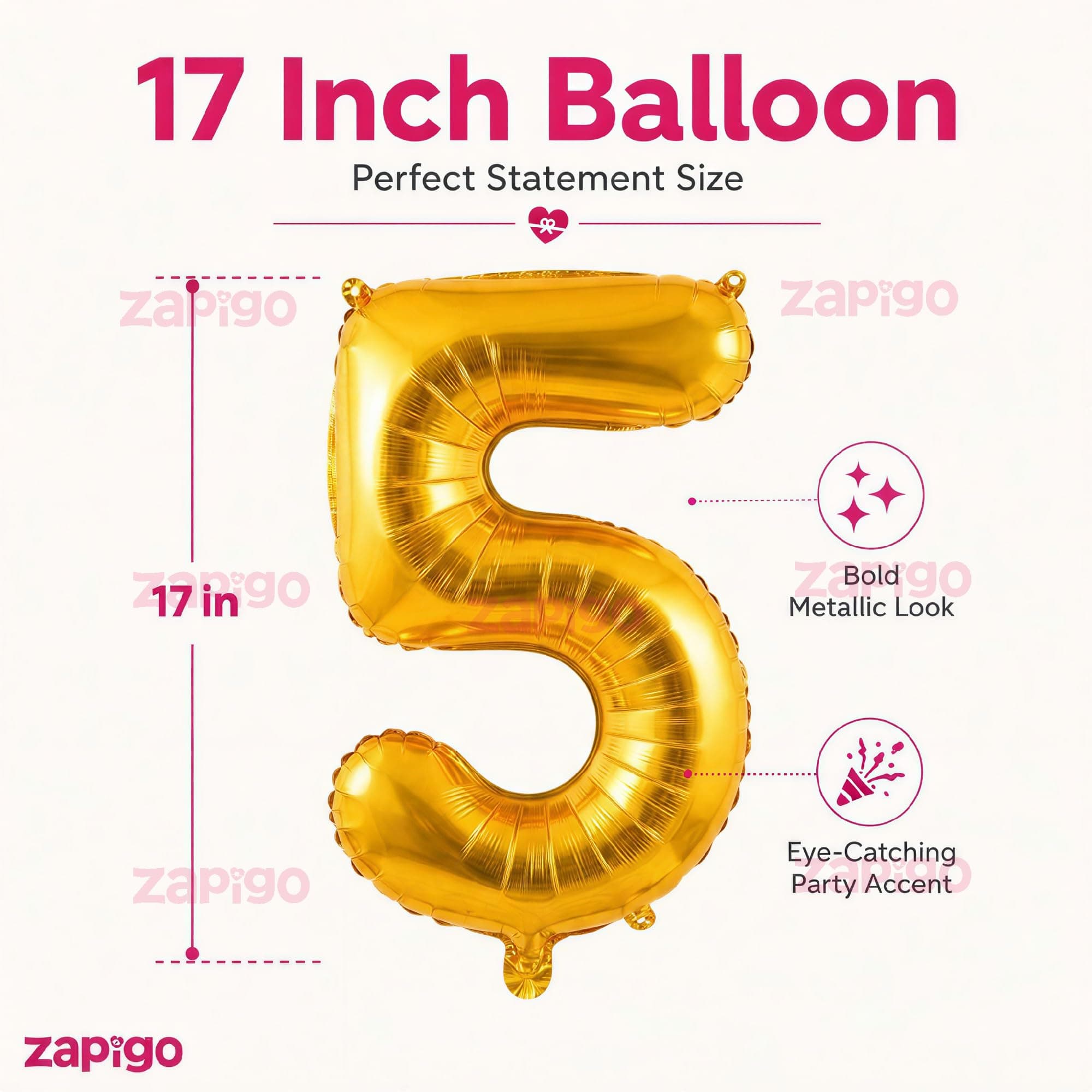 Balloonistics Gold Number 5 Foil Balloon – 16 Inch Number Balloon for 5th Birthday & Anniversary Decorations thumbnail 4