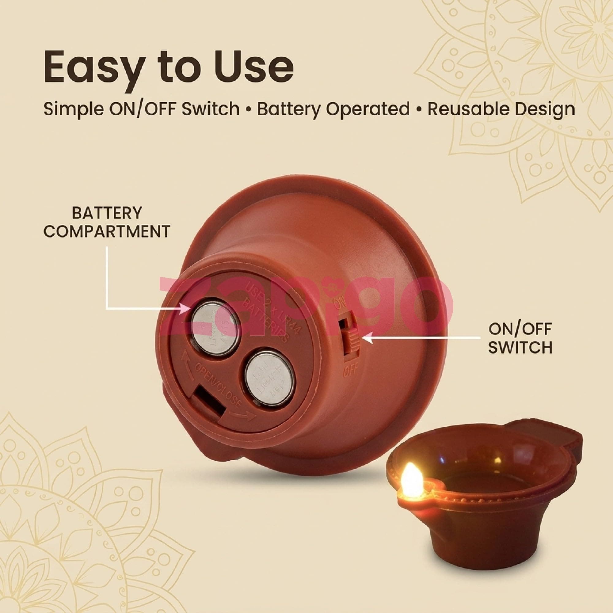 Balloonistics Diwali LED Tea Light Candles Pack of 24 | Battery Operated Flameless Traditional Diya Lights | Smokeless Decorative Deepam Lamps for Diwali Decoration, Puja, Rangoli & Home Decor thumbnail 6