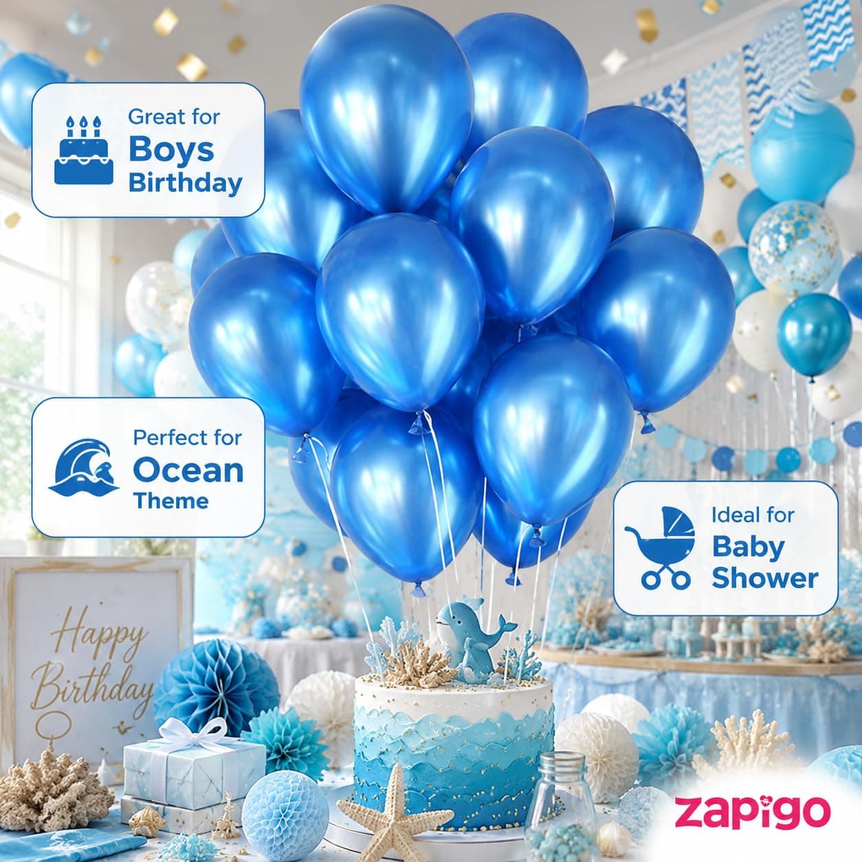 Balloonistics 10 Inch HD Metallic Shiny Balloons for Birthday Decoration, Decoration for Weddings, Engagement, Baby Shower, 1st Birthday, Anniversary, Birthday Party (Pack Of 50) (Blue) thumbnail 4