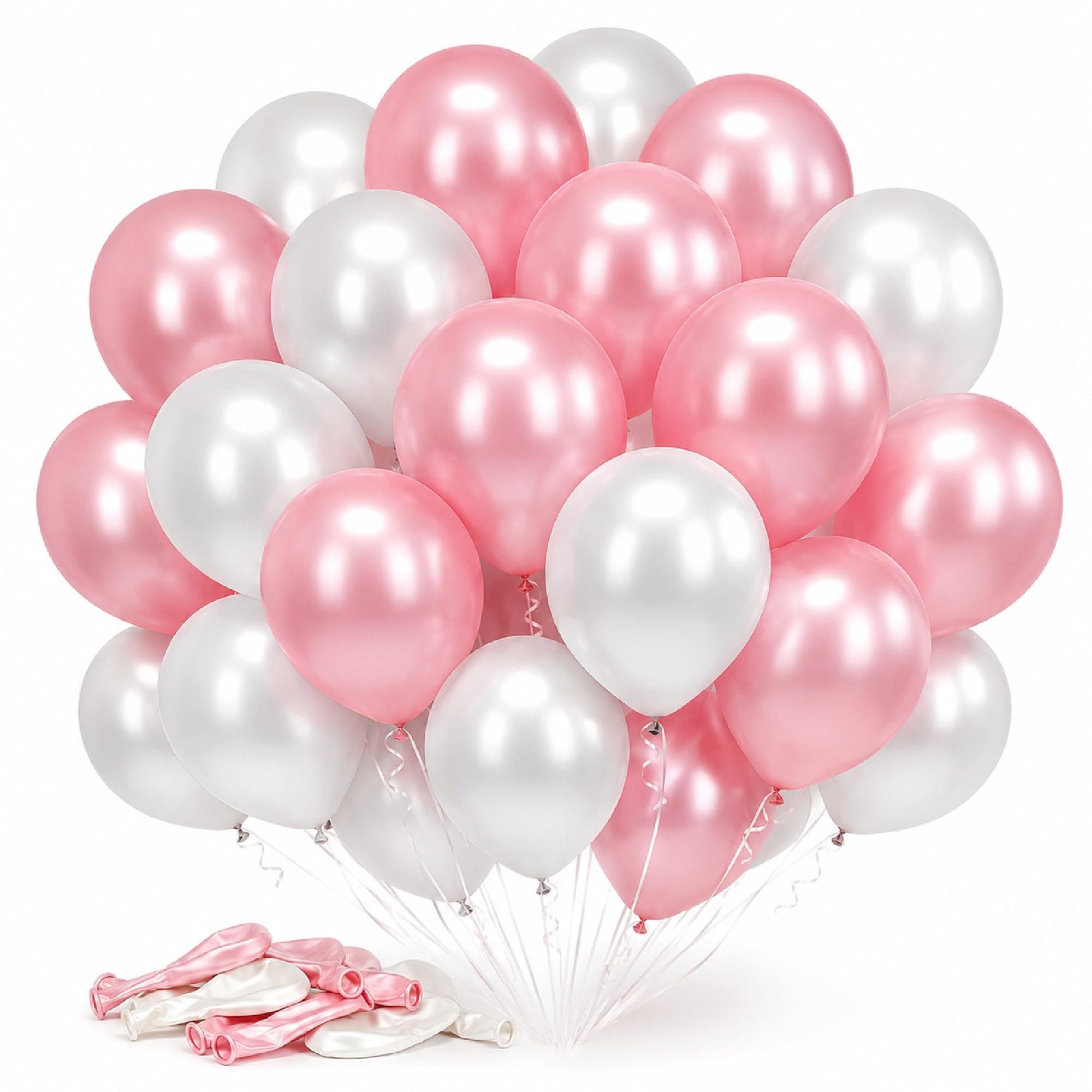 Balloonistics 50-Pack Metallic HD Pink & White Latex Balloons – Shiny Combo for Girls Birthday, Baby Shower, Bridal Shower & Soft Feminine Party Decoration thumbnail 1