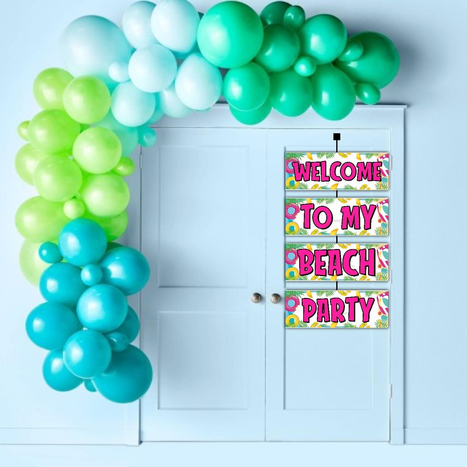 Balloonistics Beach Birthday Welcome Board - 2.3 Feet Premium Cardstock Summer Theme Party Banner - Tropical Pool Party & Luau Decorations for Indoor & Outdoor Use, Includes Hanging Ribbons - Sun, Sand & Surf Design (Welcome Outdoor Board) thumbnail 3