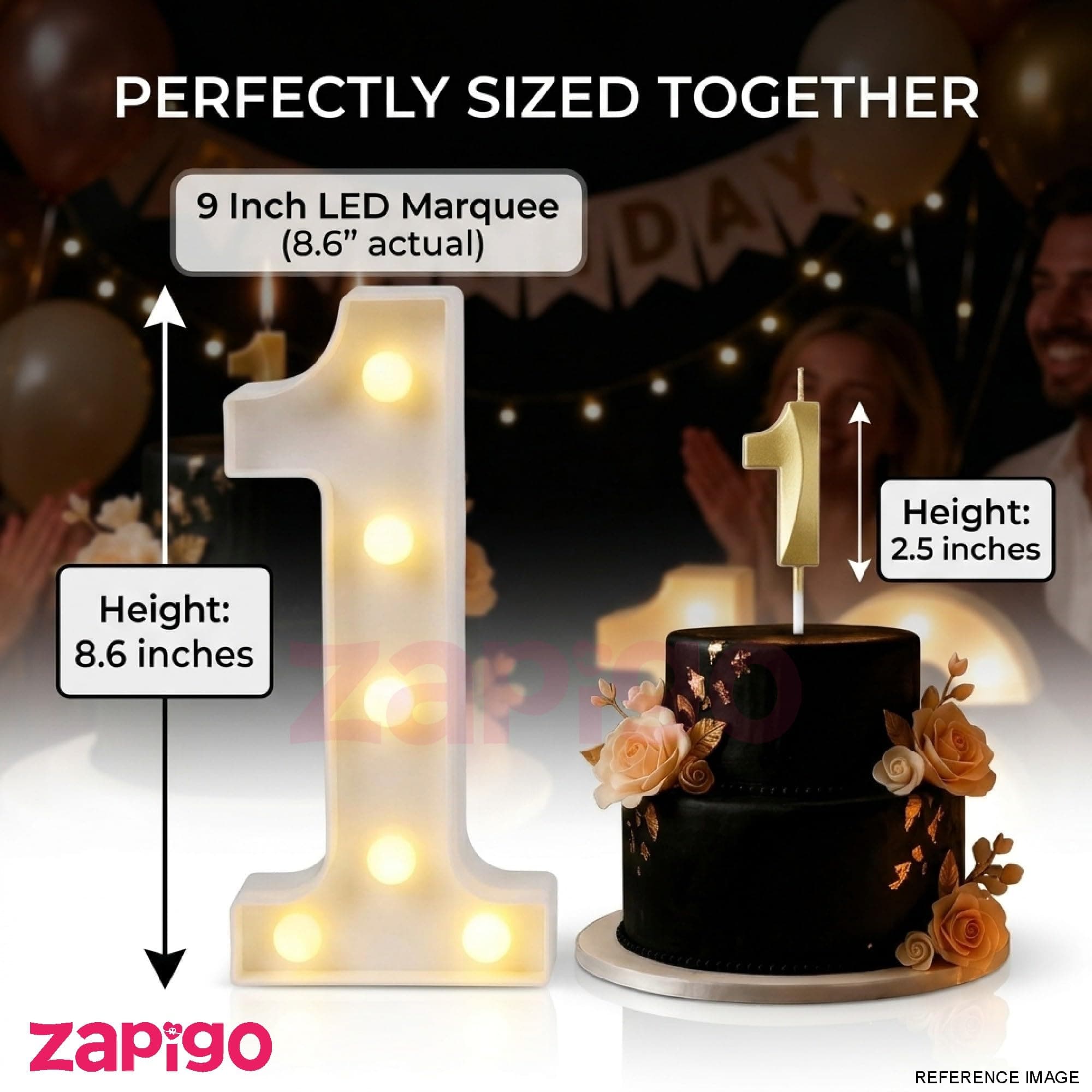Balloonistics Number 7 LED Marquee Light & Gold Number 7 Birthday Candle Combo - 9-Inch Warm White Marquee Sign + Metallic Gold Cake Candle for 7th Birthday, Anniversary & Milestone Party Decoration thumbnail 3