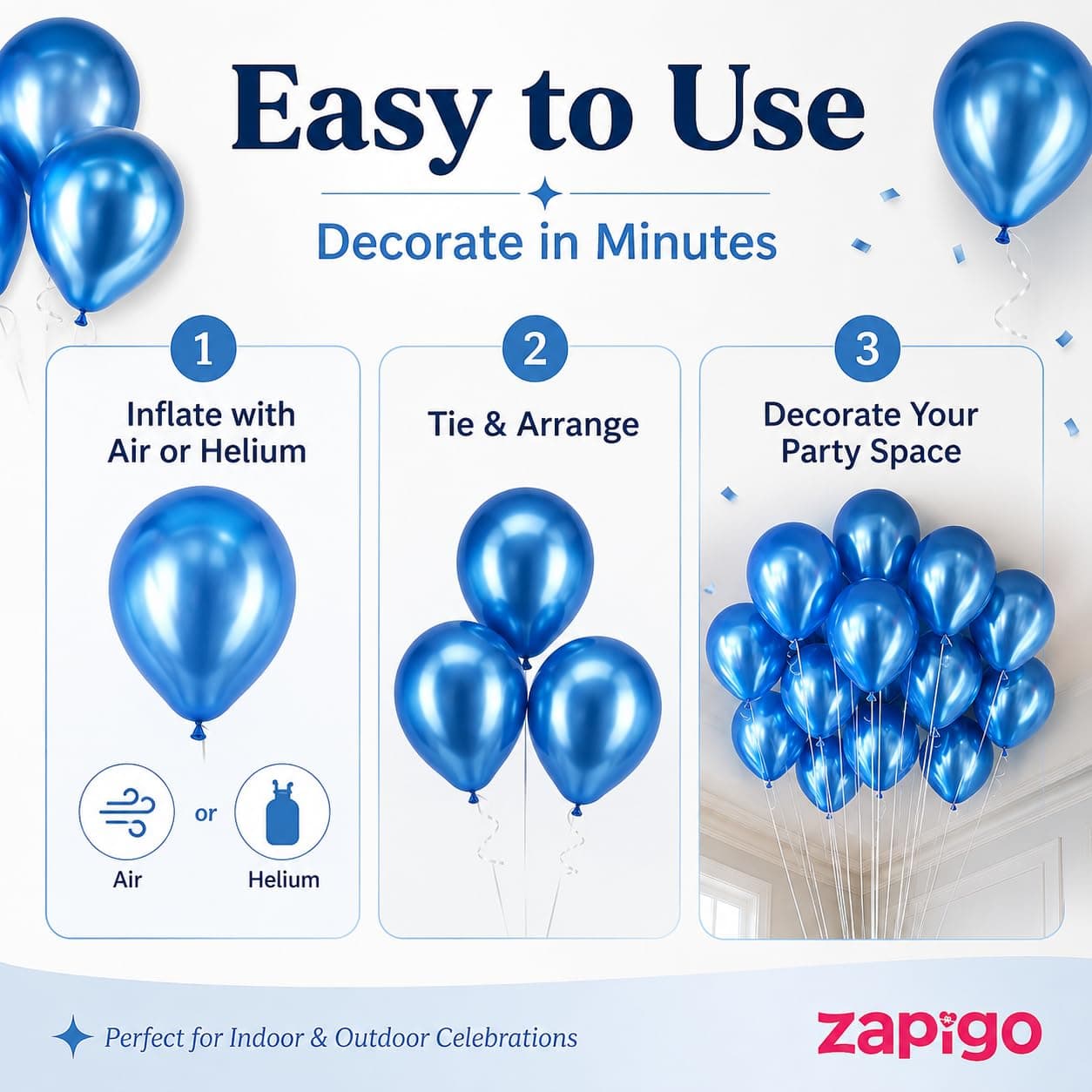 Balloonistics 50-Pack Blue HD Metallic Latex Balloons – Shiny Chrome-Like Blue Balloons for Birthday, Boys’ Party & Celebration Decorations (Blue, Pack of 50) thumbnail 6