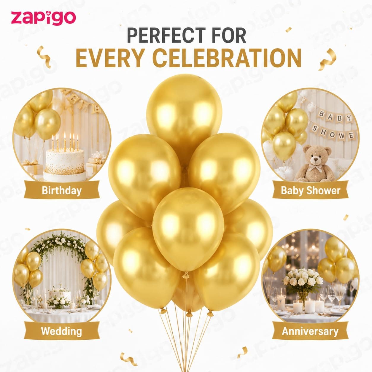 Balloonistics 10 Inch HD Metallic Shiny Balloons for Birthday Decoration, Decoration for Weddings, Engagement, Baby Shower, 1st Birthday, Anniversary, Birthday Party (Pack Of 50) (Gold) thumbnail 6
