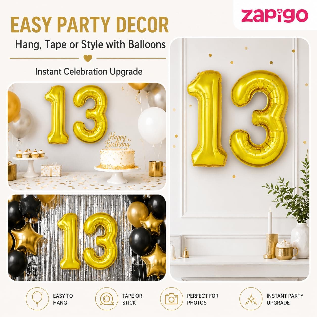 Balloonistics Number 13 Gold Foil Balloon – 17-Inch Metallic '13' Balloon Pack of 2 for 13th Birthday & Teenage Debut Party Decoration thumbnail 5