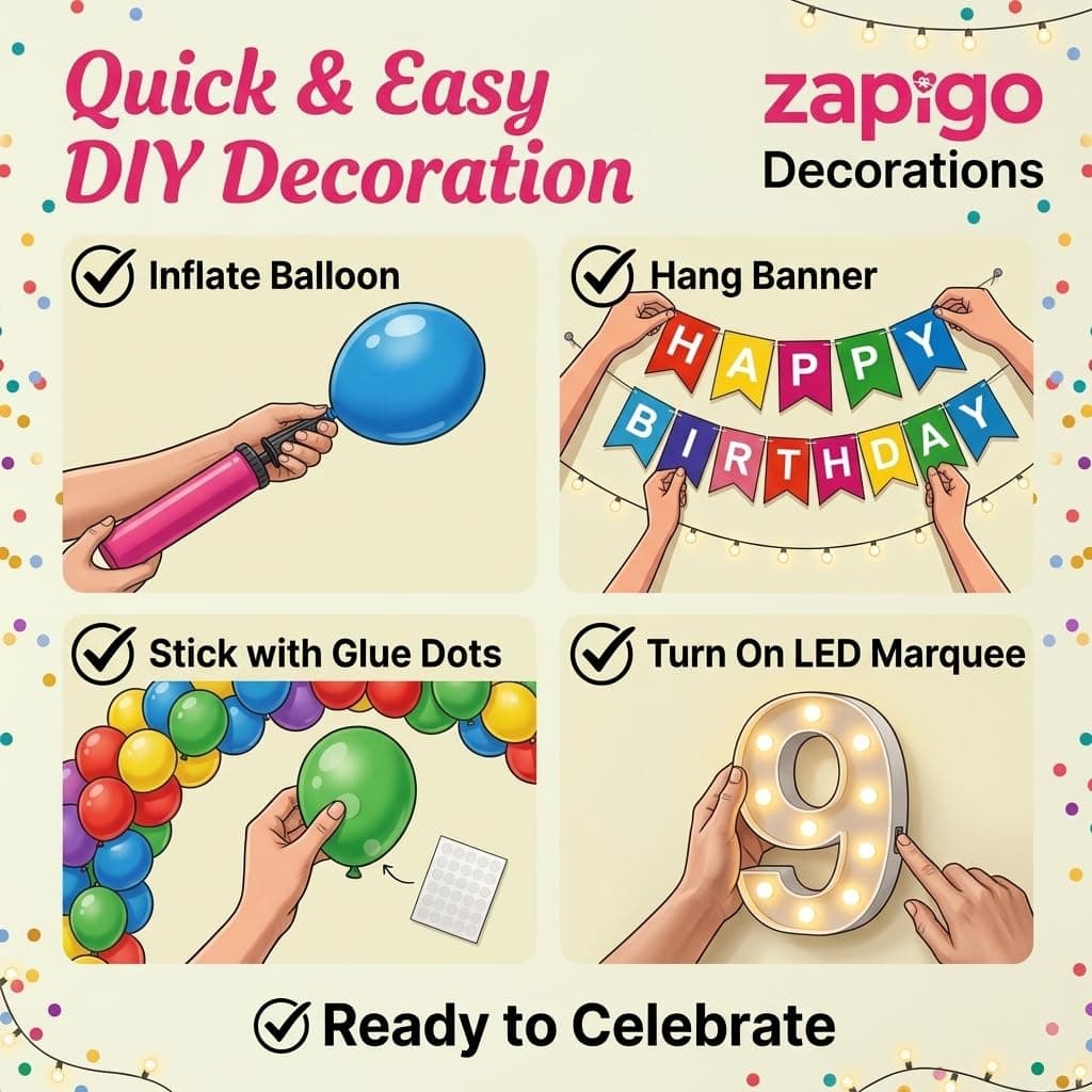 Balloonistics 5th Birthday Decoration Combo Kit - 40 Inch Silver Foil Number Balloon, LED Marquee Light, 50 Silver & Pink Balloons, Happy Birthday Banner, Balloon Pump & Glue Dots thumbnail 6