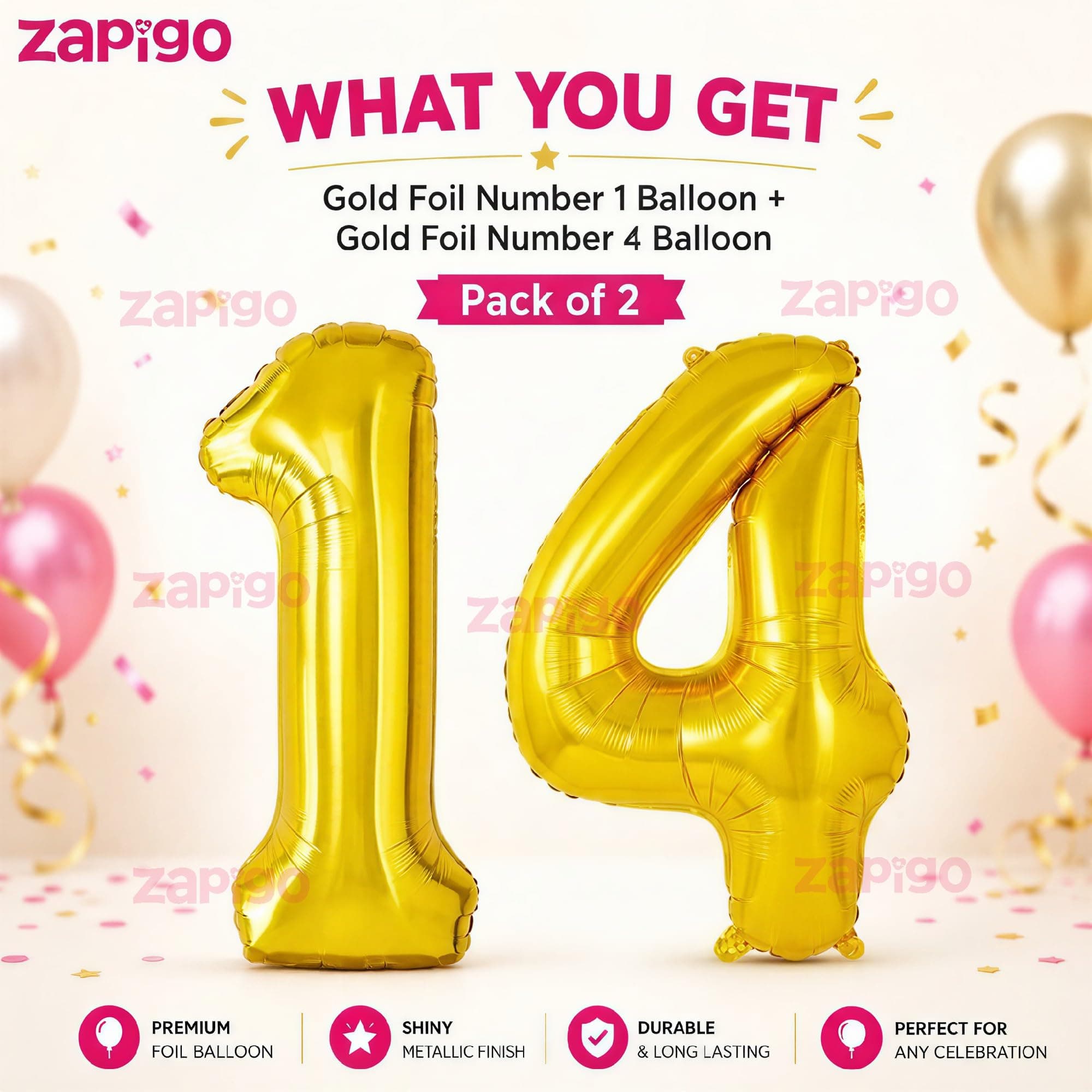 Balloonistics Gold Number 14 Foil Balloon – Large Metallic Gold Number Fourteen Balloon for 14th Birthday, Teen Milestone & Party Decorations (Gold, Number 14) thumbnail 2