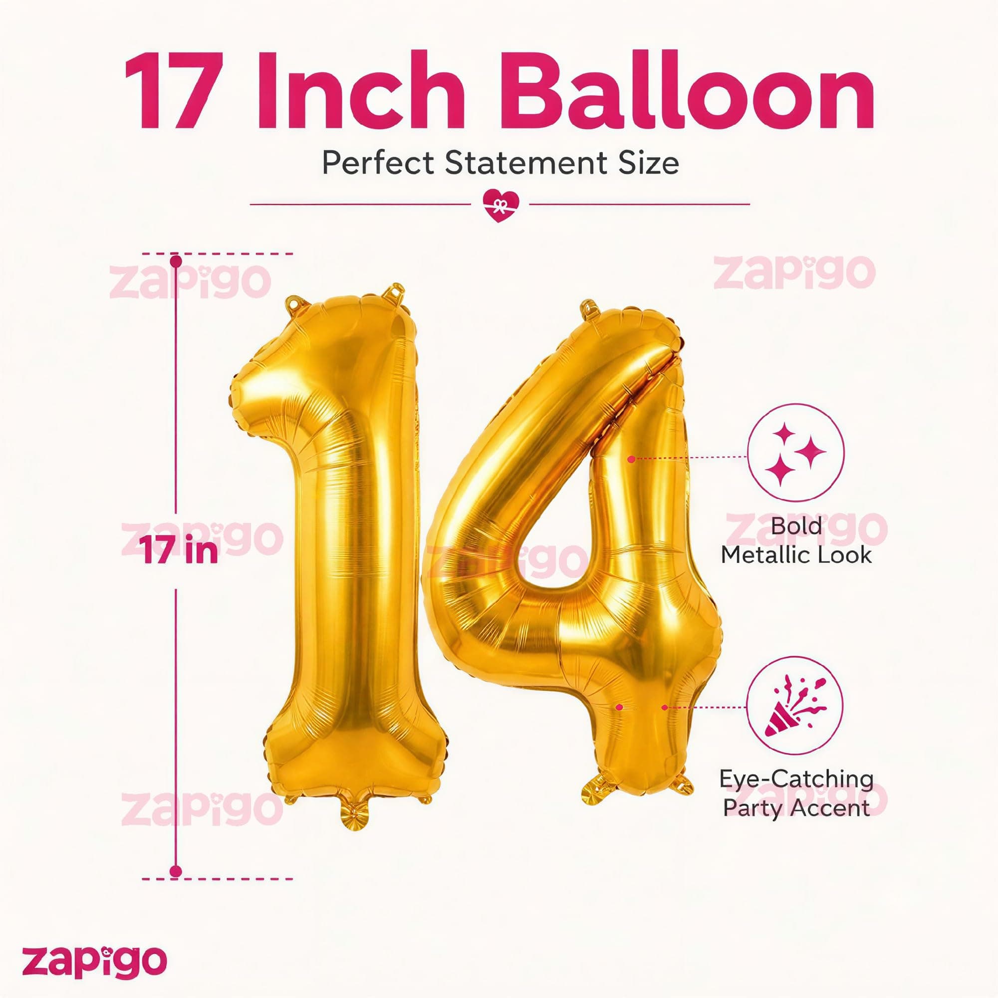 Balloonistics Gold Number 14 Foil Balloon – Large Metallic Gold Number Fourteen Balloon for 14th Birthday, Teen Milestone & Party Decorations (Gold, Number 14) thumbnail 3