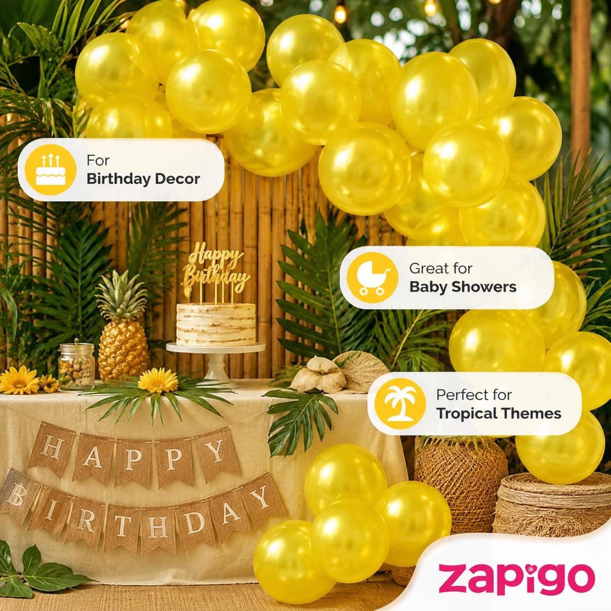 Balloonistics 10 Inch HD Metallic Shiny Balloons for Birthday Decoration, Decoration for Weddings, Engagement, Baby Shower, 1st Birthday, Anniversary, Birthday Party (Pack Of 50) (Yellow) thumbnail 4
