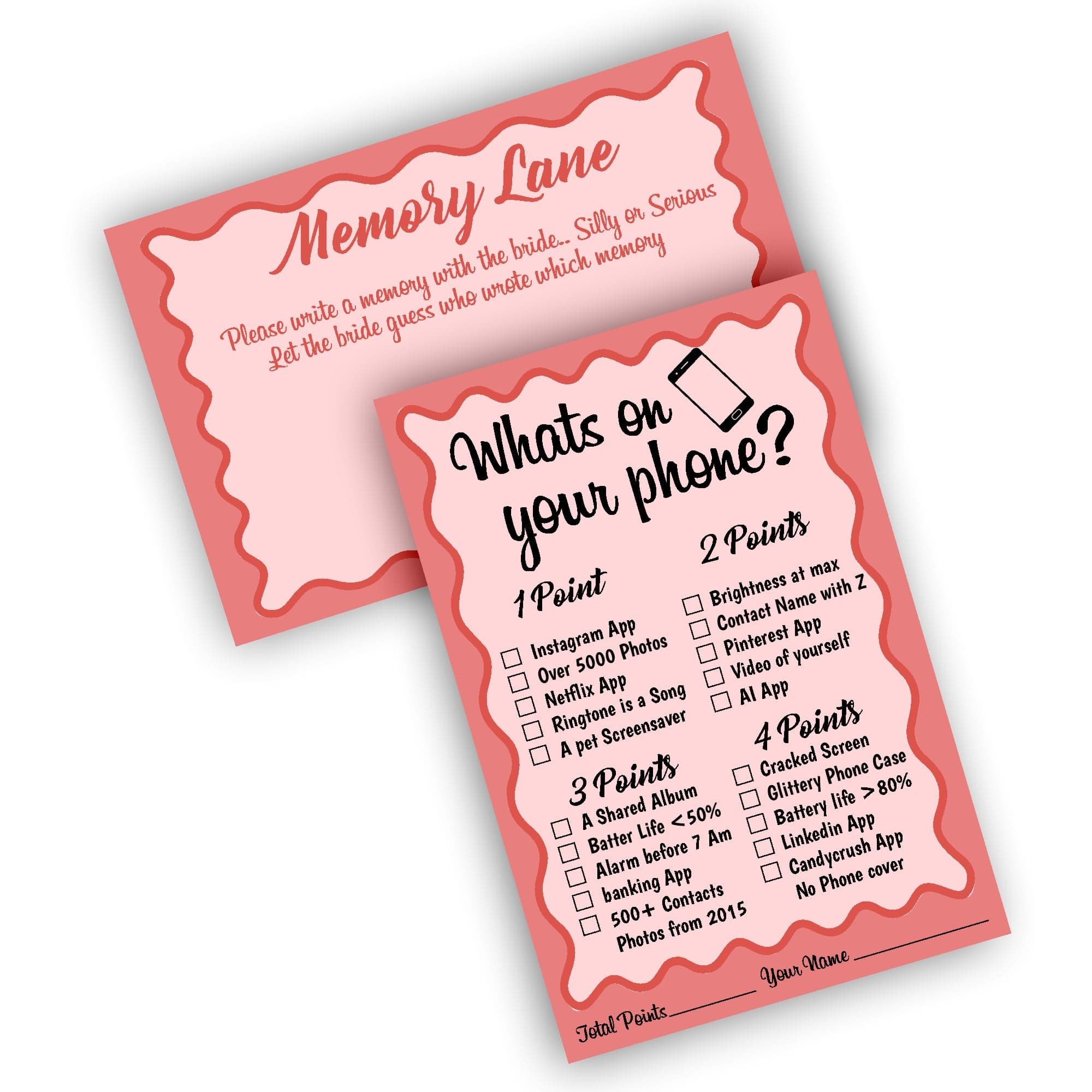 Balloonistics 2-in-1 Bridal Shower Game Cards – Pack of 10 Double-Sided Cards – “What’s on Your Phone?” & “Favourite Memory with the Bride” – Premium Pink Floral Bachelorette & Hens Party Supplies thumbnail 1