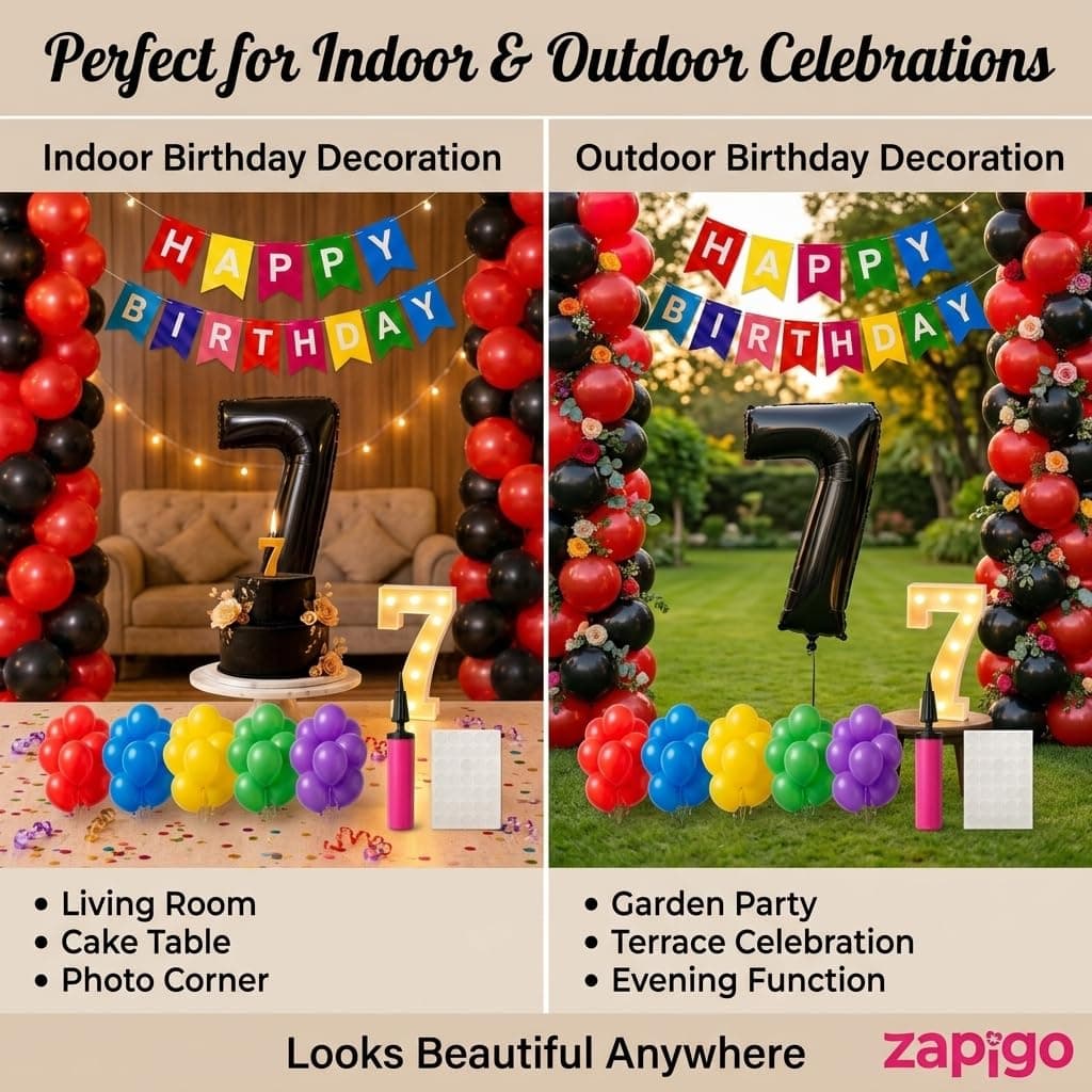 Balloonistics 11th Birthday Decoration Combo Kit - 40 Inch Black Foil Number Balloon, LED Marquee Light, 50 Black & Red Balloons, Happy Birthday Banner, Balloon Pump & Glue Dots thumbnail 4