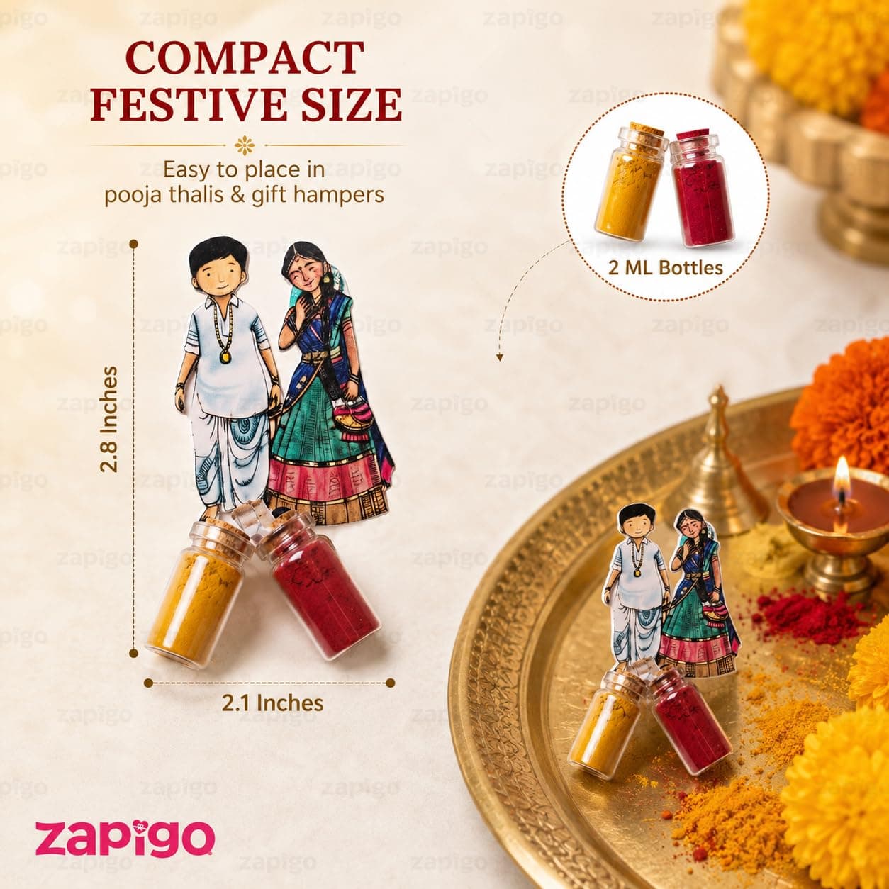 Habba Wedding Couple Haldi Kumkum Set for Guests, Printed Cut-Out with Mini Dome Glass Bottles of Haldi & Kumkum, Traditional Wedding Return Gift (Kalyanam / Vivah / Lagna), Pack of 10 thumbnail 8