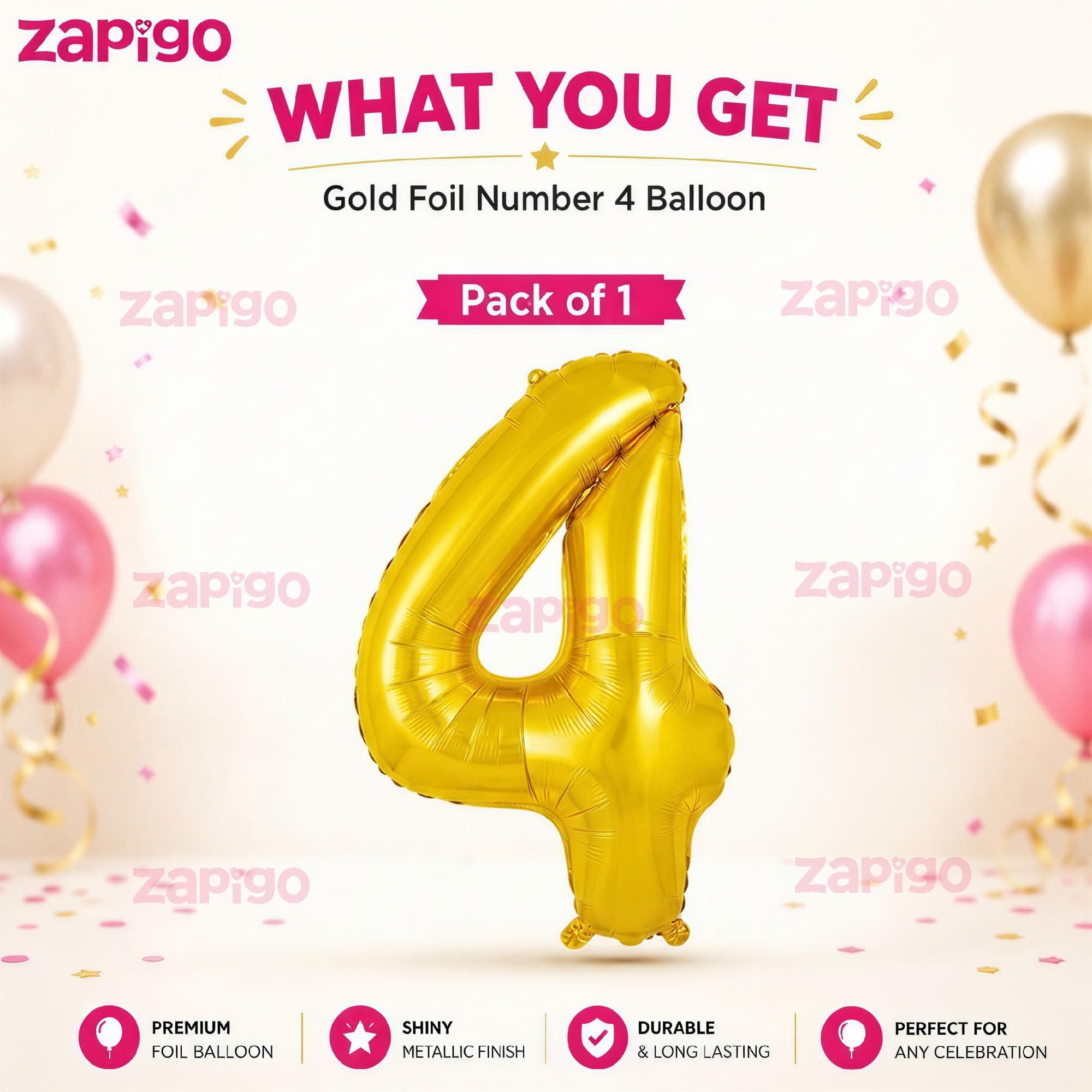Balloonistics Gold Foil Number 4 Balloon – 16 Inch Golden Foil Number for Custom Age, Year & Phrase Party Decoration (Number 4) thumbnail 2