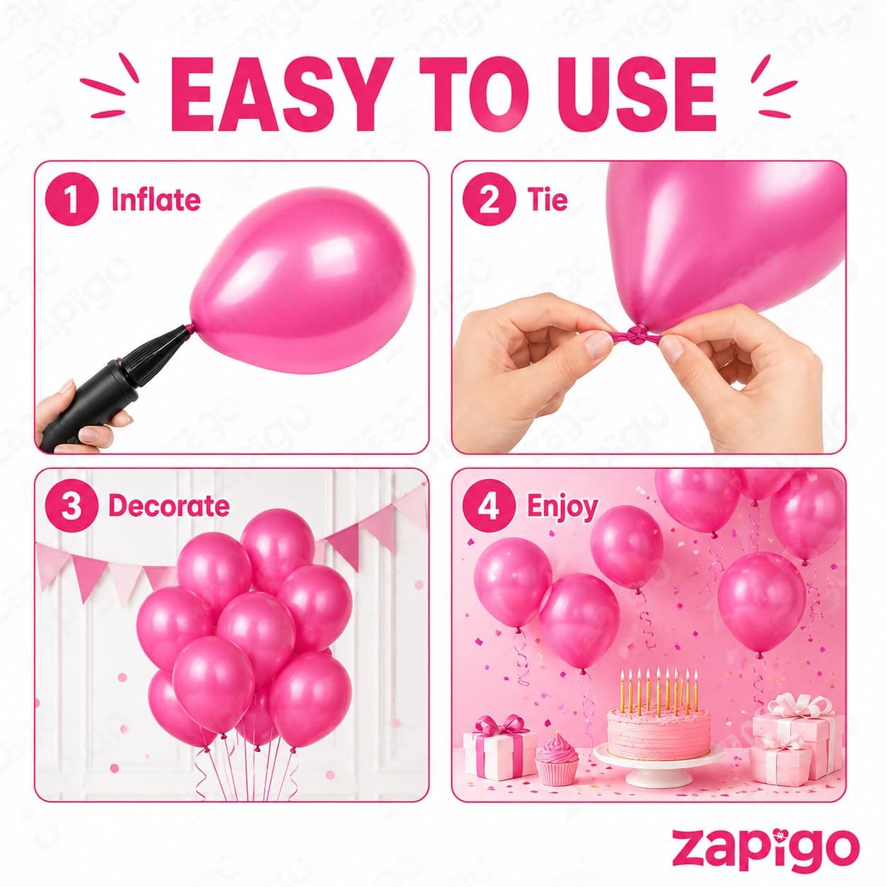 Balloonistics 10 Inch HD Metallic Shiny Balloons for Birthday Decoration, Decoration for Weddings, Engagement, Baby Shower, 1st Birthday, Anniversary, Birthday Party (Pack Of 50) (Pink) thumbnail 7