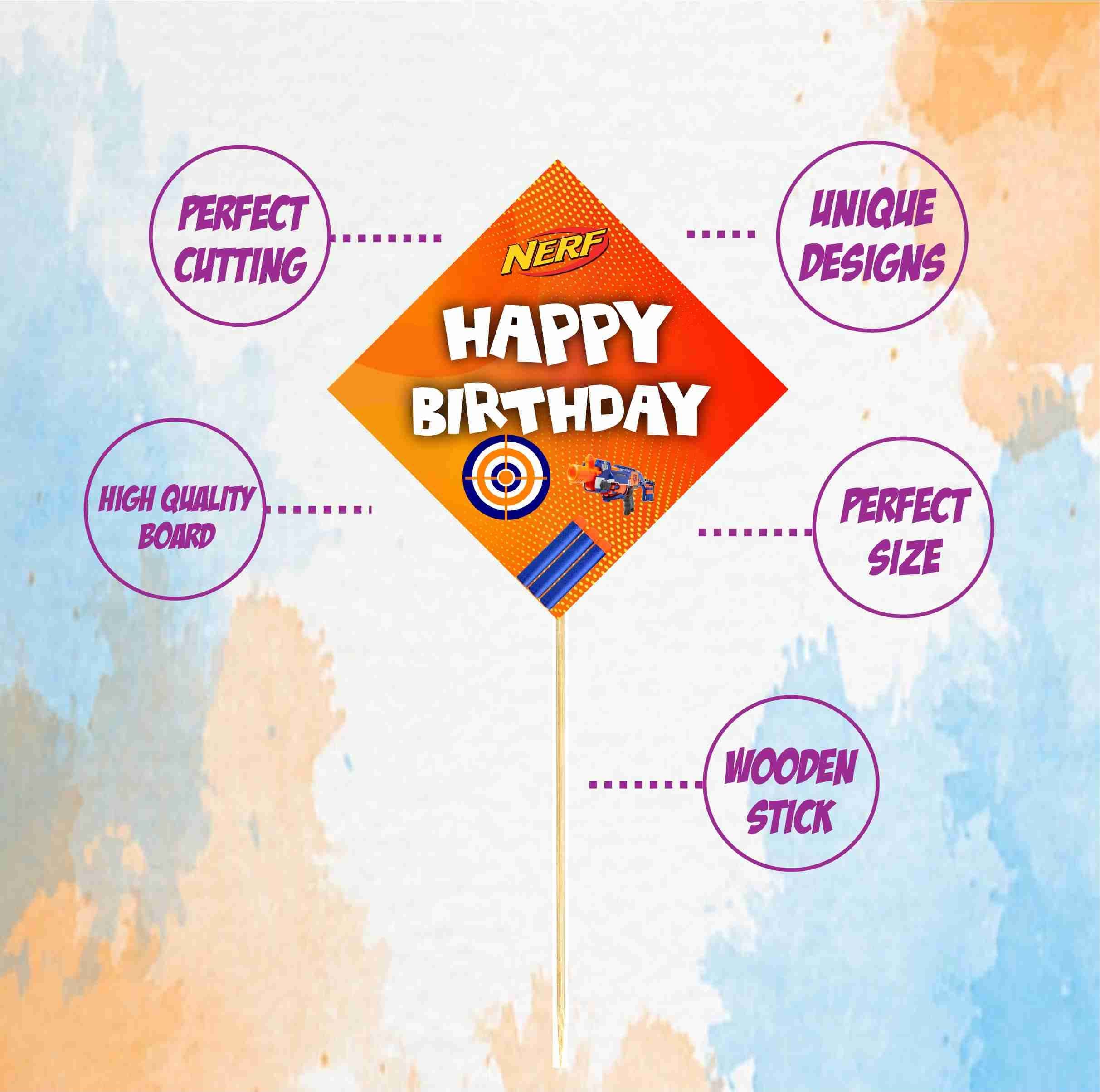 NERF Theme Happy Birthday Cake Topper - Pack of 10 "Battle Ready" Decorations - Blue & Orange Dart, Target & Blaster Cake Picks, Action-Packed Party Centerpiece (Cake Topper - Pack of 10) thumbnail 5