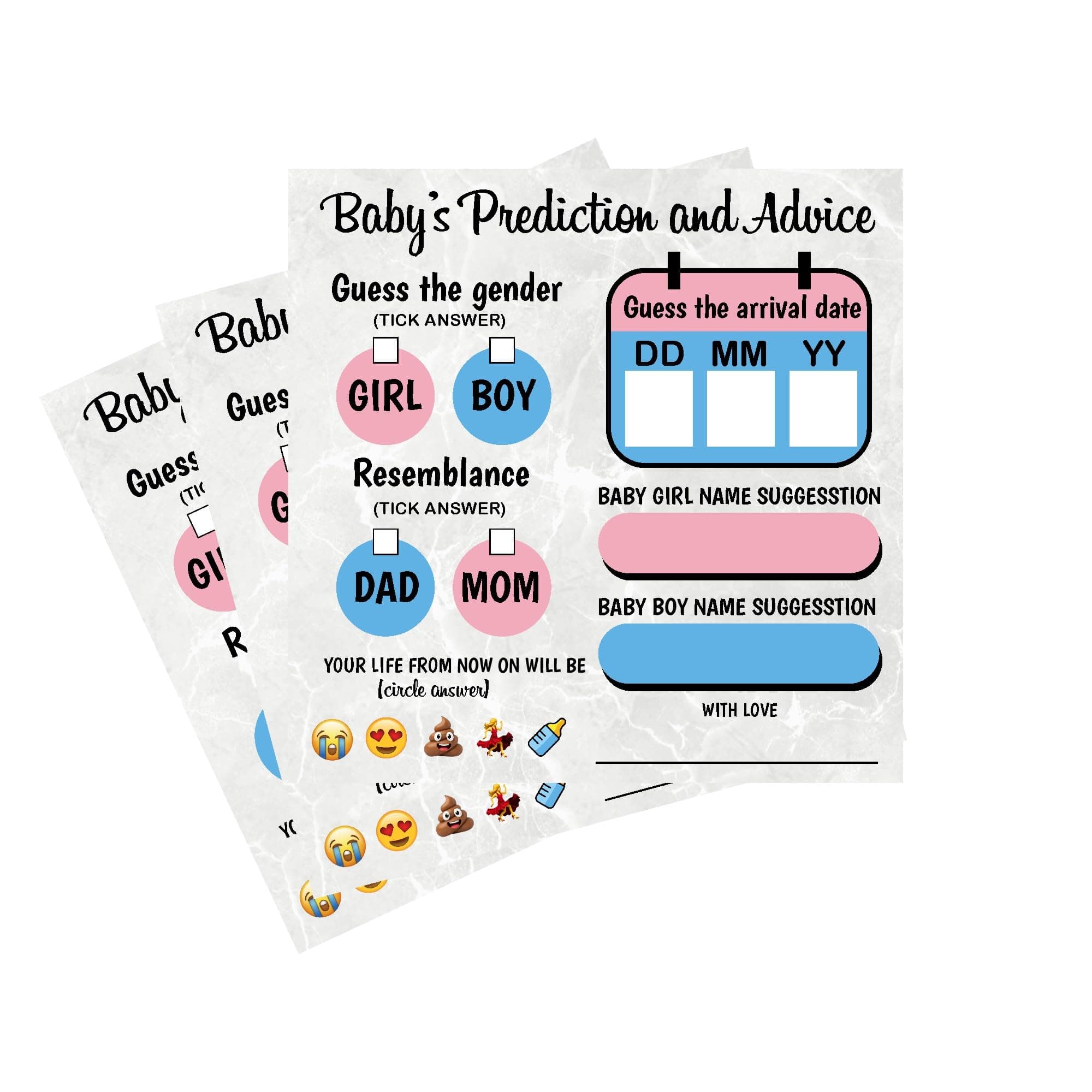 Balloonistics Baby Shower Activity Cards – Pack of 20 – Baby Predictions, Advice & Name Suggestions – Premium 4x4 Inch Cardstock for Friends & Family thumbnail 1