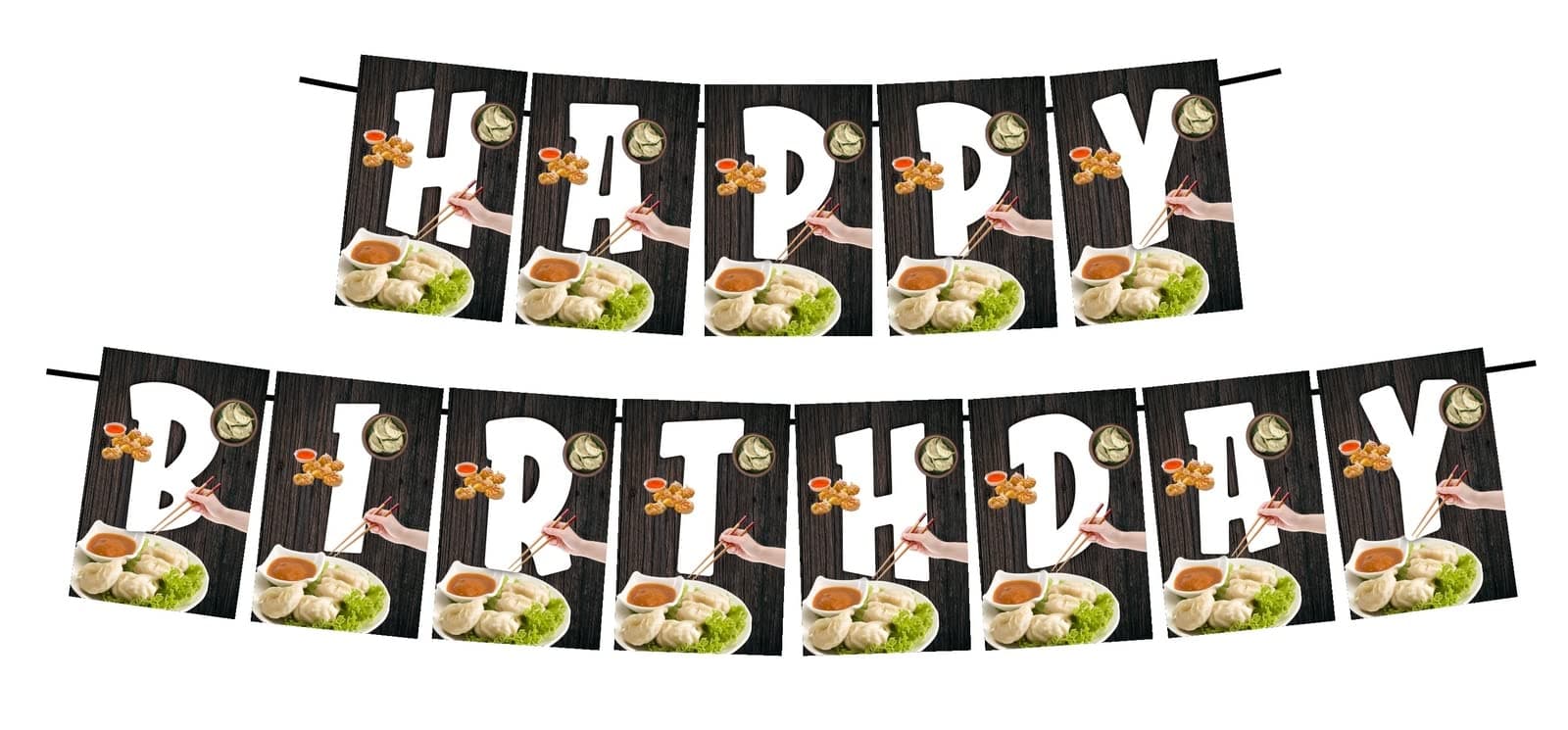 Balloonistics Momos Theme Happy Birthday Banner Premium Cardstock Dumpling Party Decorations Birthday Backdrop for Momo Lovers Including Ribbon thumbnail 1
