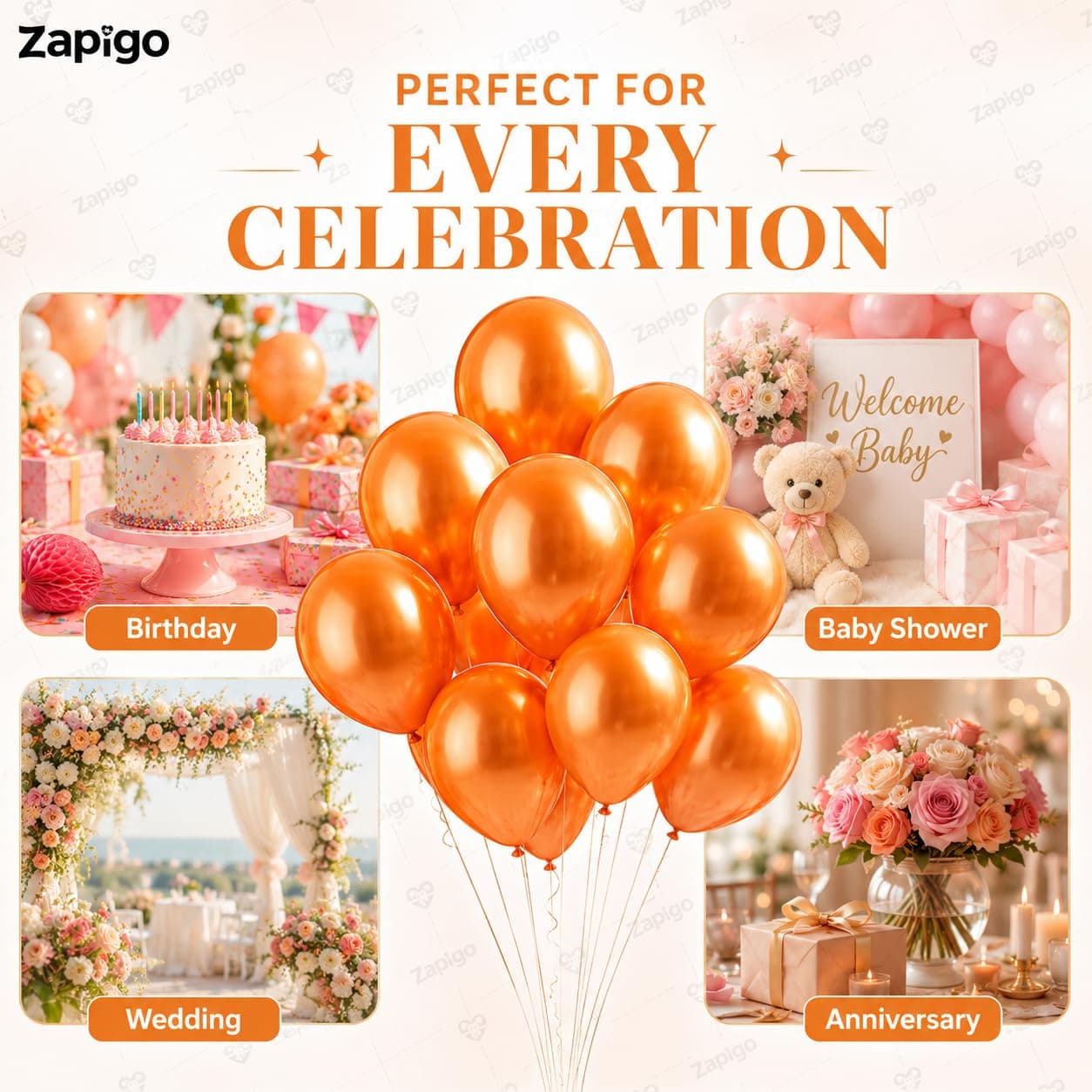 Balloonistics 25-Pack Metallic Pearl Finish Orange Latex Balloons – Shiny Bright Orange Balloons for Birthday, Halloween, Tropical Theme & Cheerful Party Decoration thumbnail 5