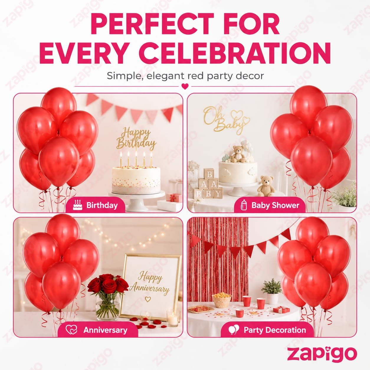 Balloonistics 10 Inch HD Metallic Shiny Balloons for Birthday Decoration, Decoration for Weddings, Engagement, Baby Shower, 1st Birthday, Anniversary, Birthday Party (Pack Of 50) (Red) thumbnail 5