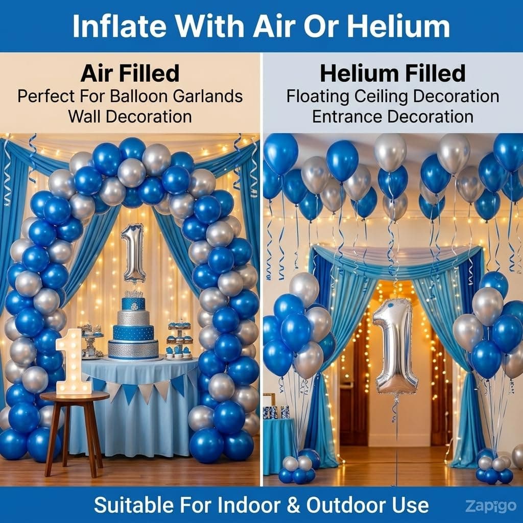 Balloonistics 12th Birthday Decoration Combo Kit - 40 Inch Silver Foil Number Balloon, LED Marquee Light, 50 Silver & Blue Balloons, Happy Birthday Banner, Balloon Pump & Glue Dots thumbnail 3
