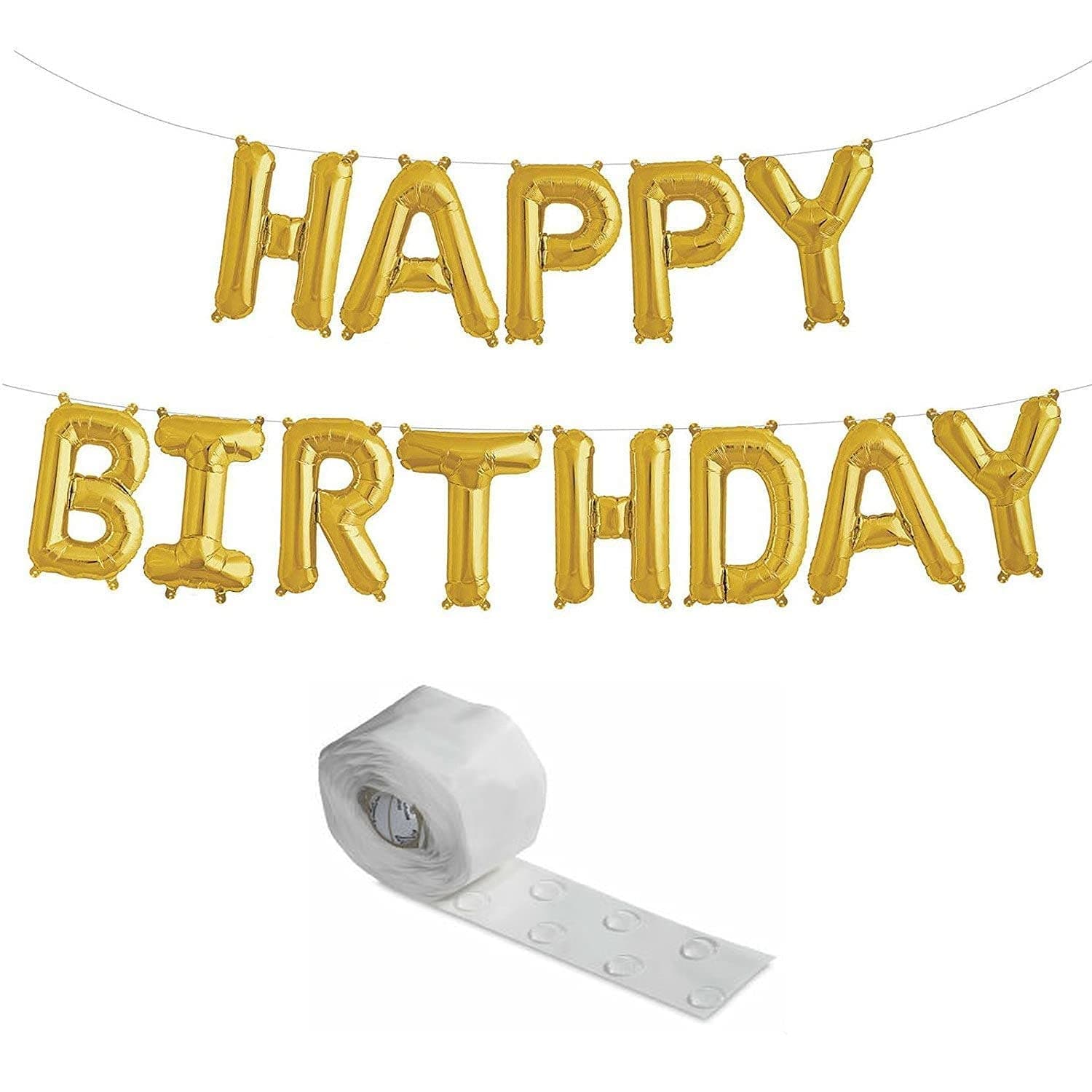 Balloonistics Happy Birthday Gold Foil Balloon Decoration Kit – Includes 1 Happy Birthday Foil Balloon & 100 Balloon Glue Dots for Birthday Party Decoration thumbnail 1