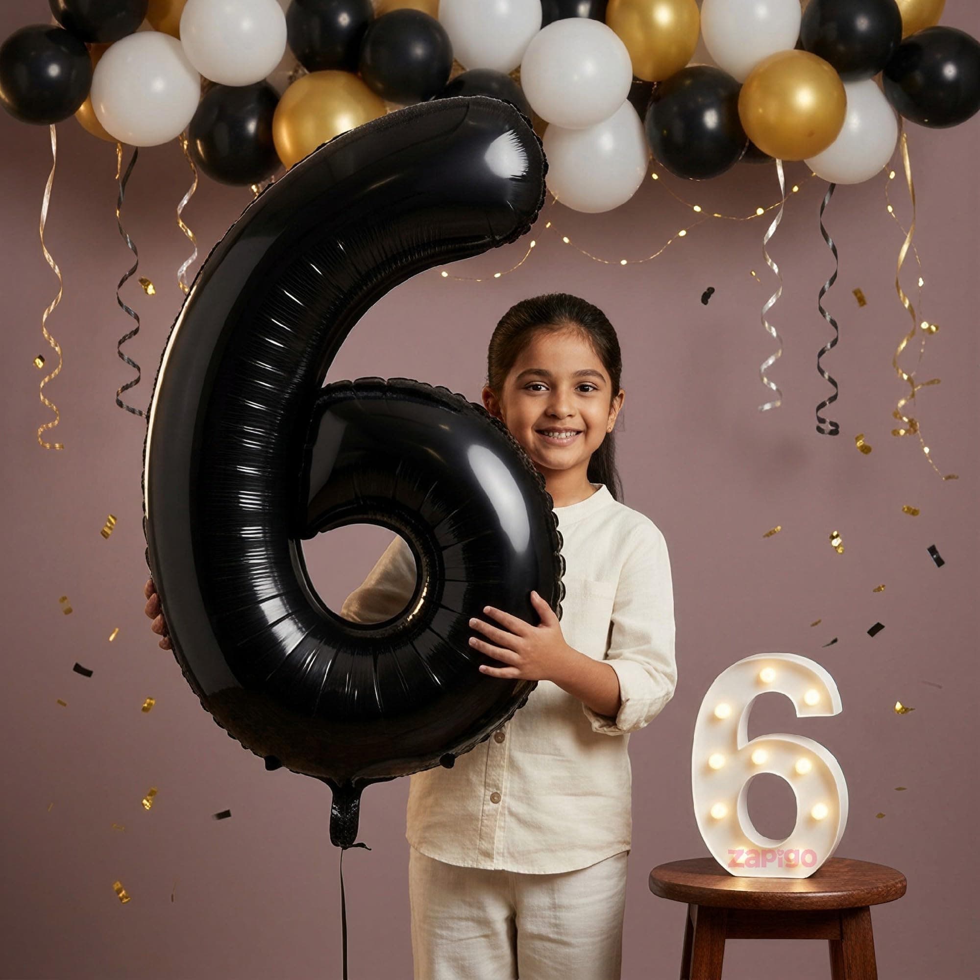 Balloonistics Black 40-Inch Foil Number 6 Balloon with Matching LED Marquee Light - Combo Set for 6th Birthday, Anniversary, Party Decoration, Photo Booth Backdrop thumbnail 1