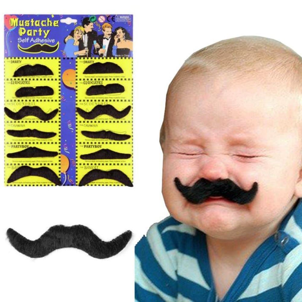 Balloonistics 12-Piece Self-Adhesive Fake Moustache Set – Assorted Handlebar, Mexican & Smarty Styles for Photo Booth, Fancy Dress, Masquerade & Party Fun (Pack of 12) thumbnail 1