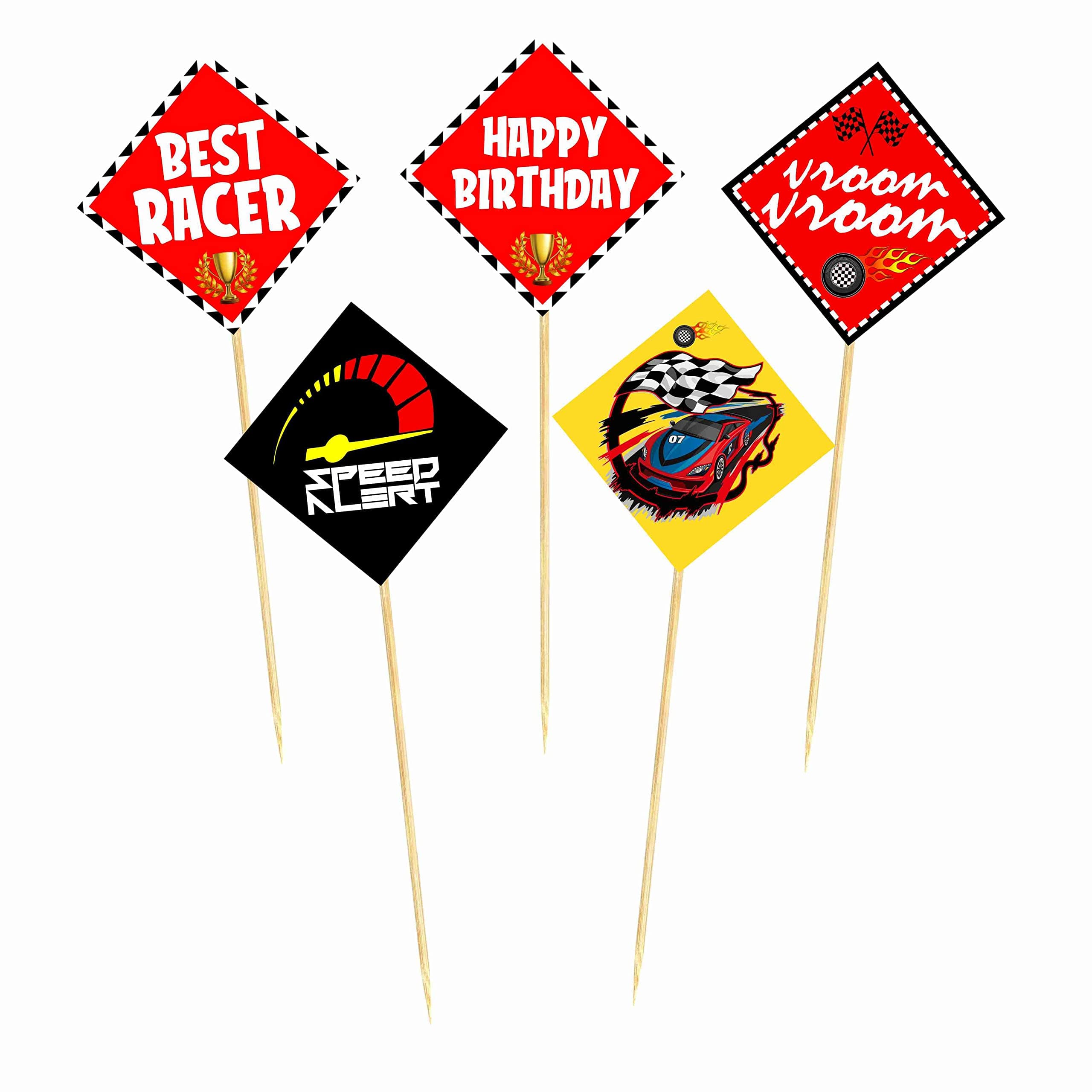 Balloonistics Racing Theme Cake Topper Checkered Flag Cake Picks Double-Sided Premium Cardstock with Bamboo Sticks (Cake Topper - Pack of 10) thumbnail 2