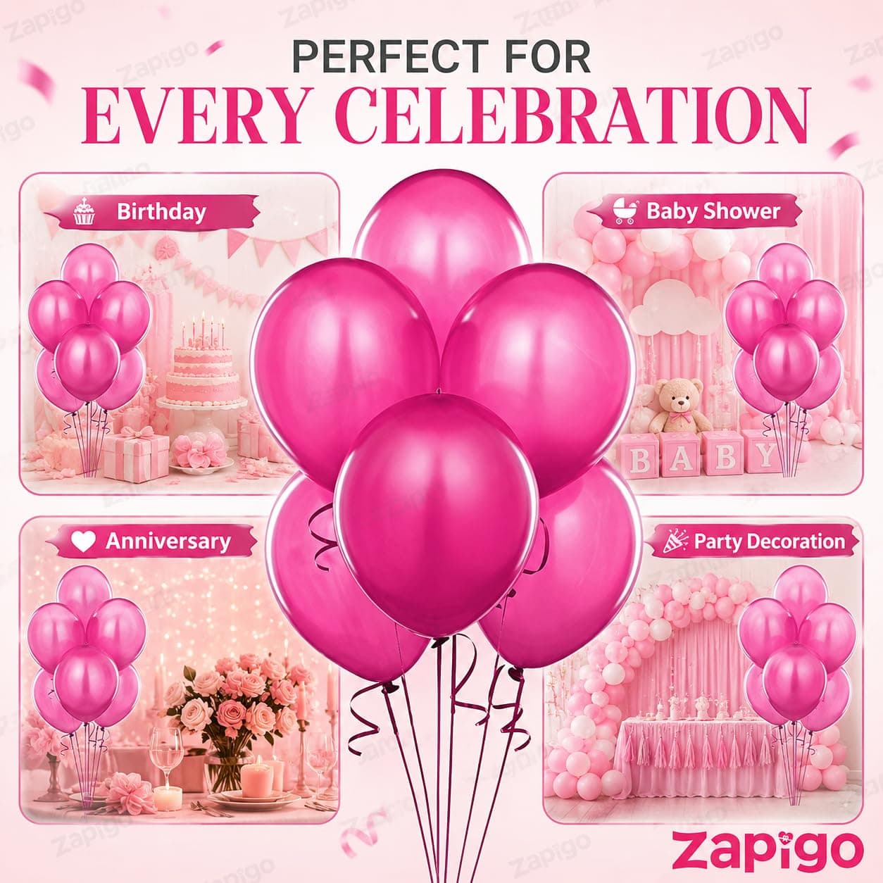 Balloonistics 50-Pack Metallic Pink Shiny Latex Balloons – HD Pink Balloons for Girls Birthday, Baby Shower, Bridal Shower & Pink Party Decoration thumbnail 5