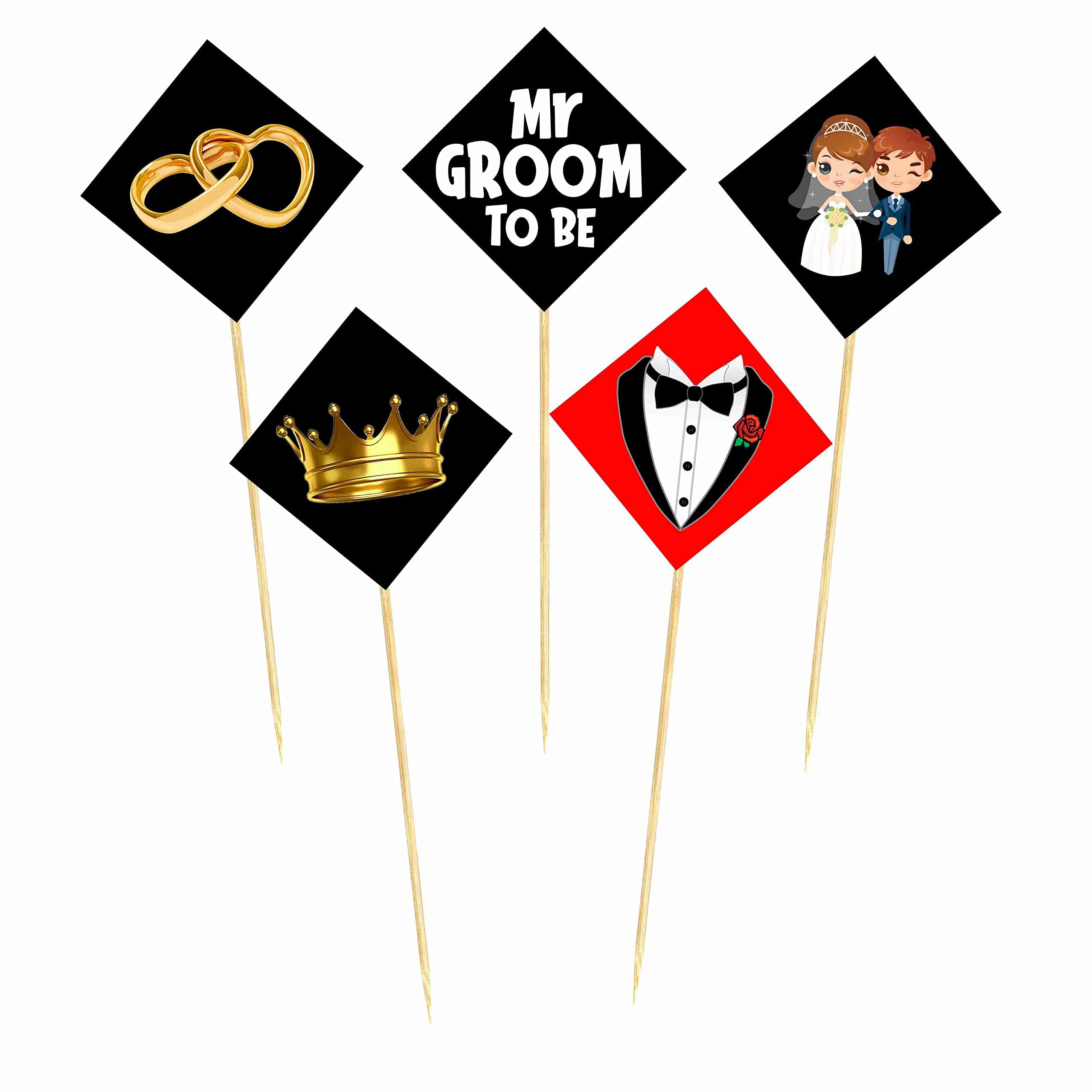 Balloonistics Groom’s Crew Cake Toppers - Pack of 10 Bachelor Party & Engagement Cake Decorations - Premium Cardstock Tuxedo, Moustache & Beer Theme Figures on Bamboo Sticks, Dapper Party Backdrop (Cake Topper - Pack of 10) thumbnail 2