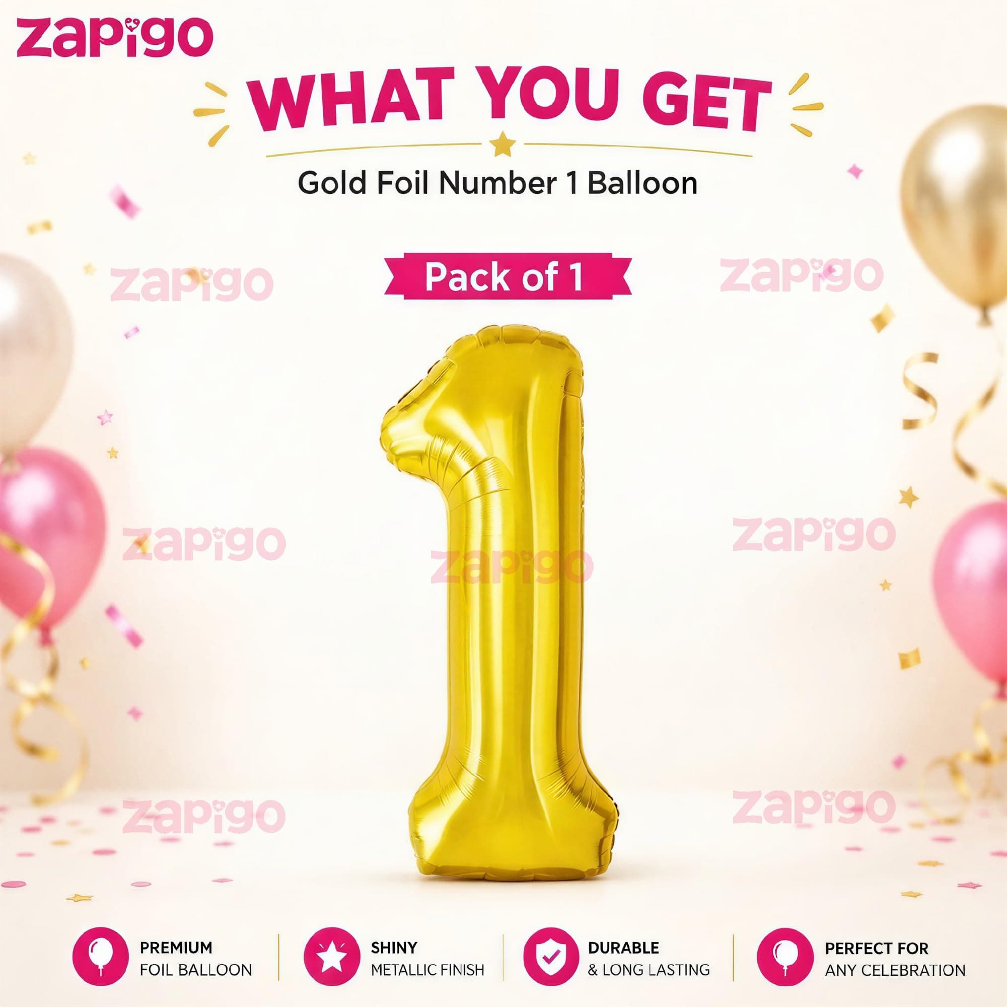 Balloonistics Gold Foil Number 1 Balloon – 16 Inch Golden Foil Number for Custom Age, Year & Phrase Party Decoration (Number 1) thumbnail 2