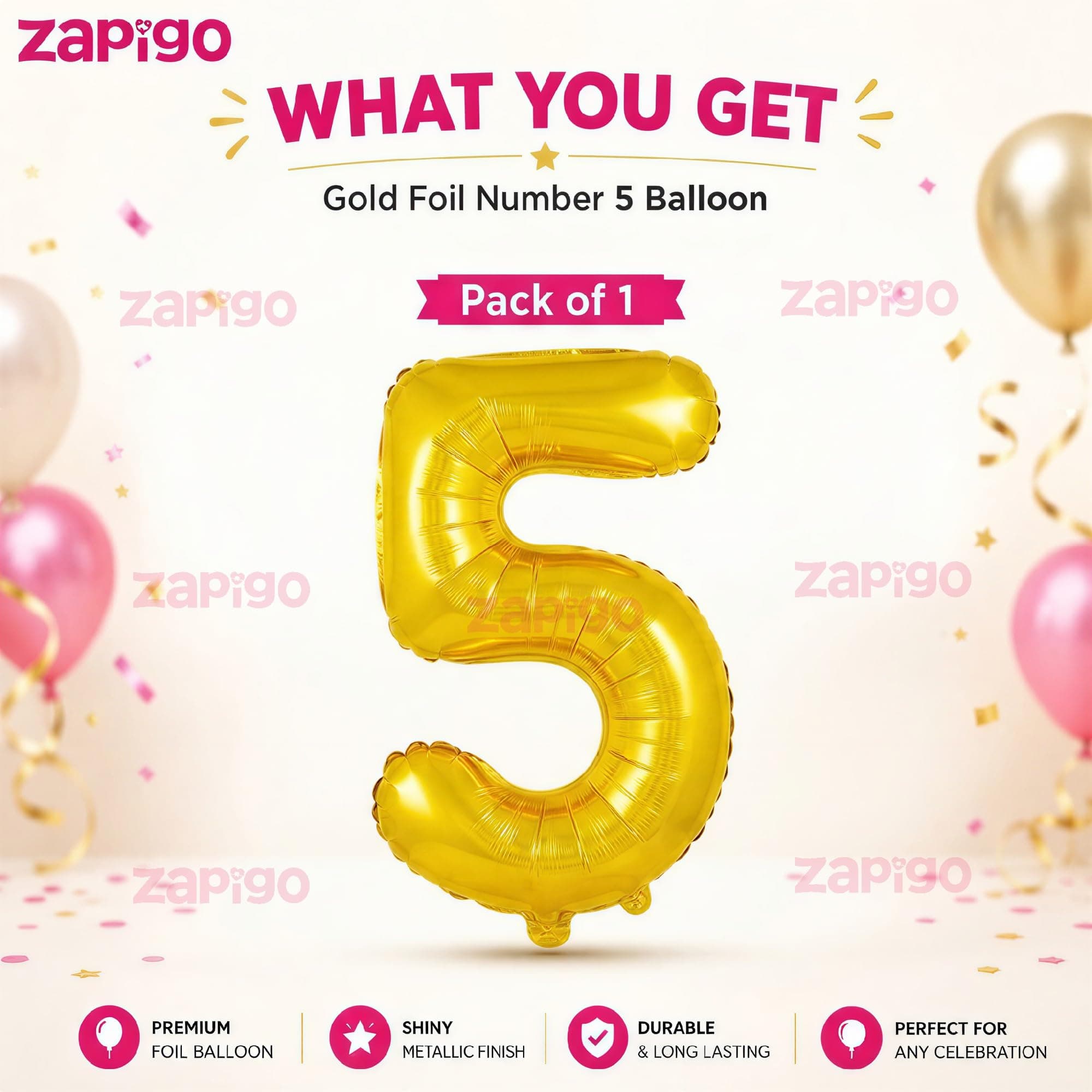 Balloonistics Gold Number 5 Foil Balloon – 16 Inch Number Balloon for 5th Birthday & Anniversary Decorations thumbnail 2