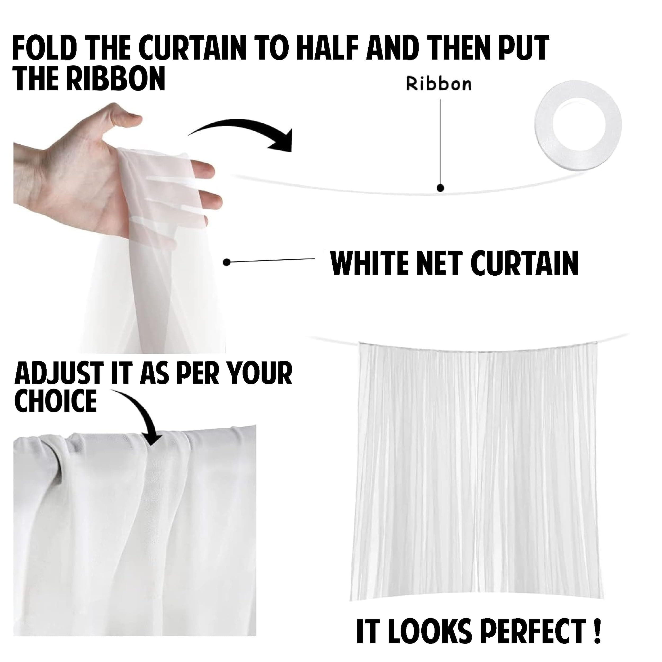 Balloonistics White Net Backdrop Decoration Kit – 4 Pcs Set with 2 Large Net Curtains & Ribbon – Premium Backdrop for Birthdays, Anniversaries & Weddings thumbnail 6