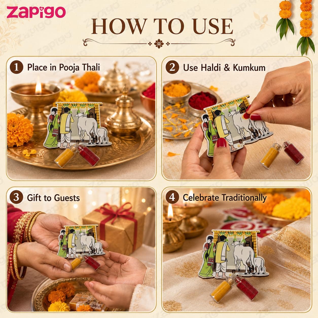 Habba House Warming Haldi Kumkum Set for Guests, Printed Cut-Out with Mini Dome Glass Bottles of Haldi & Kumkum, Traditional Griha Pravesh Pooja Return Gift (Gruhapravesam / Vaastu), Pack of 5 thumbnail 7