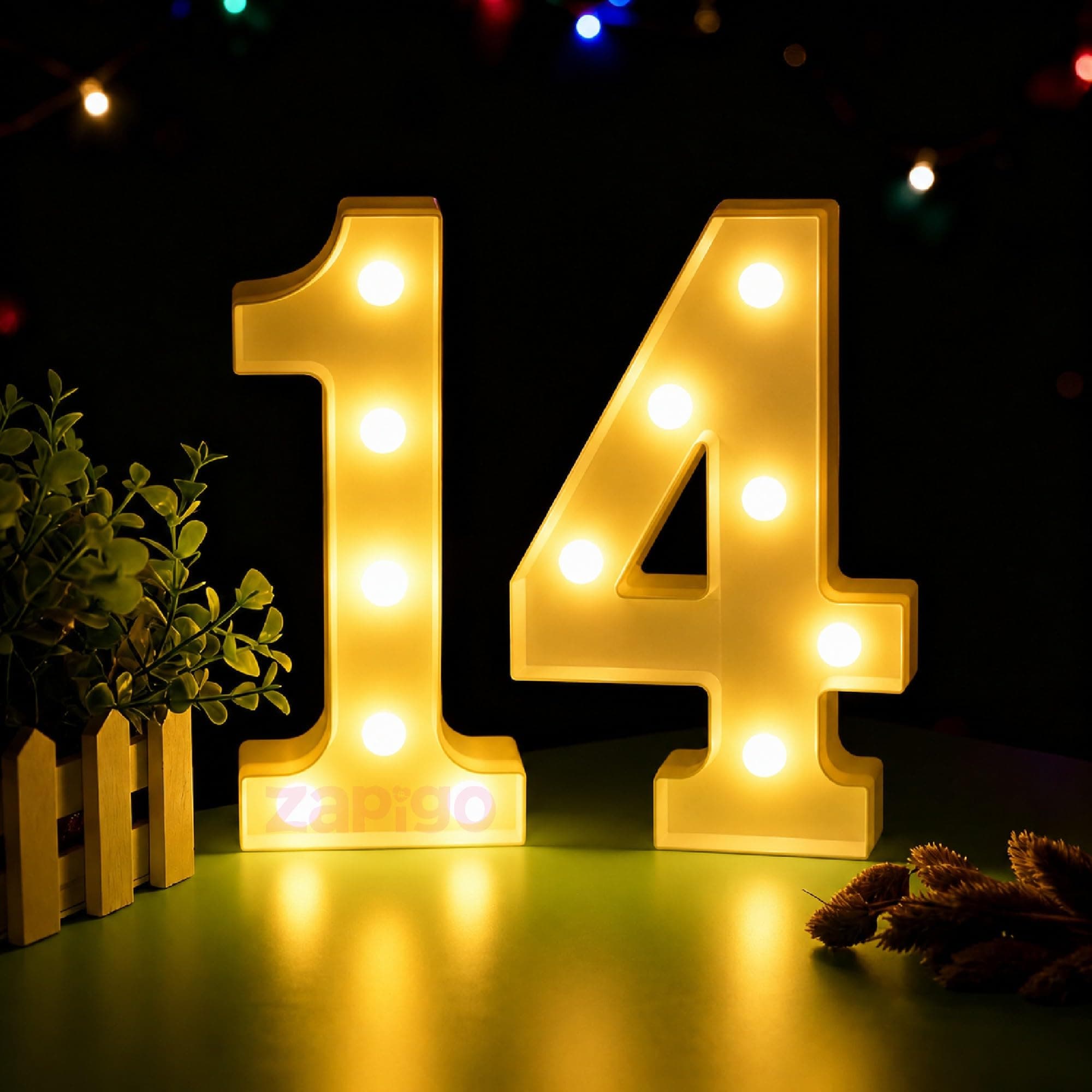 Balloonistics LED Marquee Number 14 Light - Cordless Battery-Operated 8.66-Inch Warm Glow Sign for 14th Birthday, Anniversary, Wedding & Party Decoration thumbnail 1