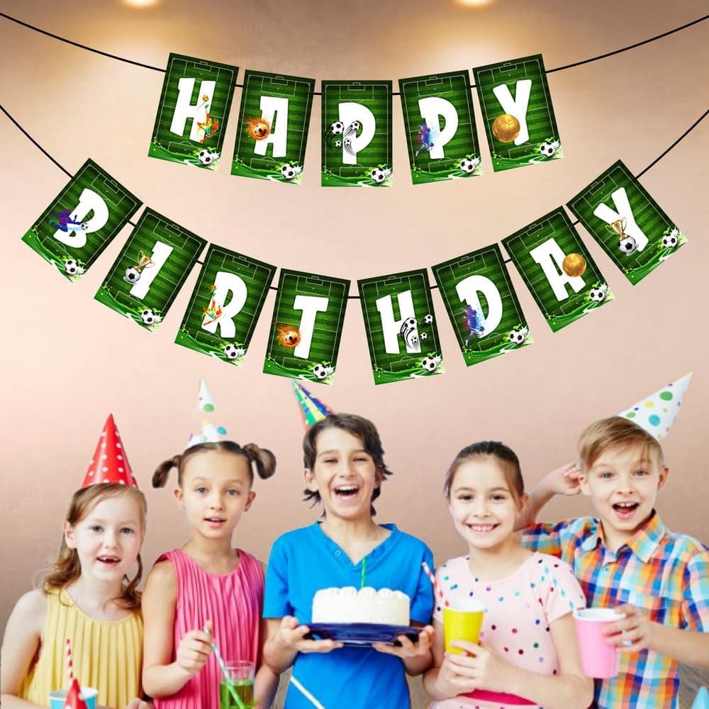 Balloonistics Football Theme Happy Birthday Banner - Premium Cardstock Soccer Stadium Bunting - Bold Sports Backdrop for Boys, Men & Game Day Celebrations - Includes Ribbon (Happy Birthday Banner) thumbnail 3