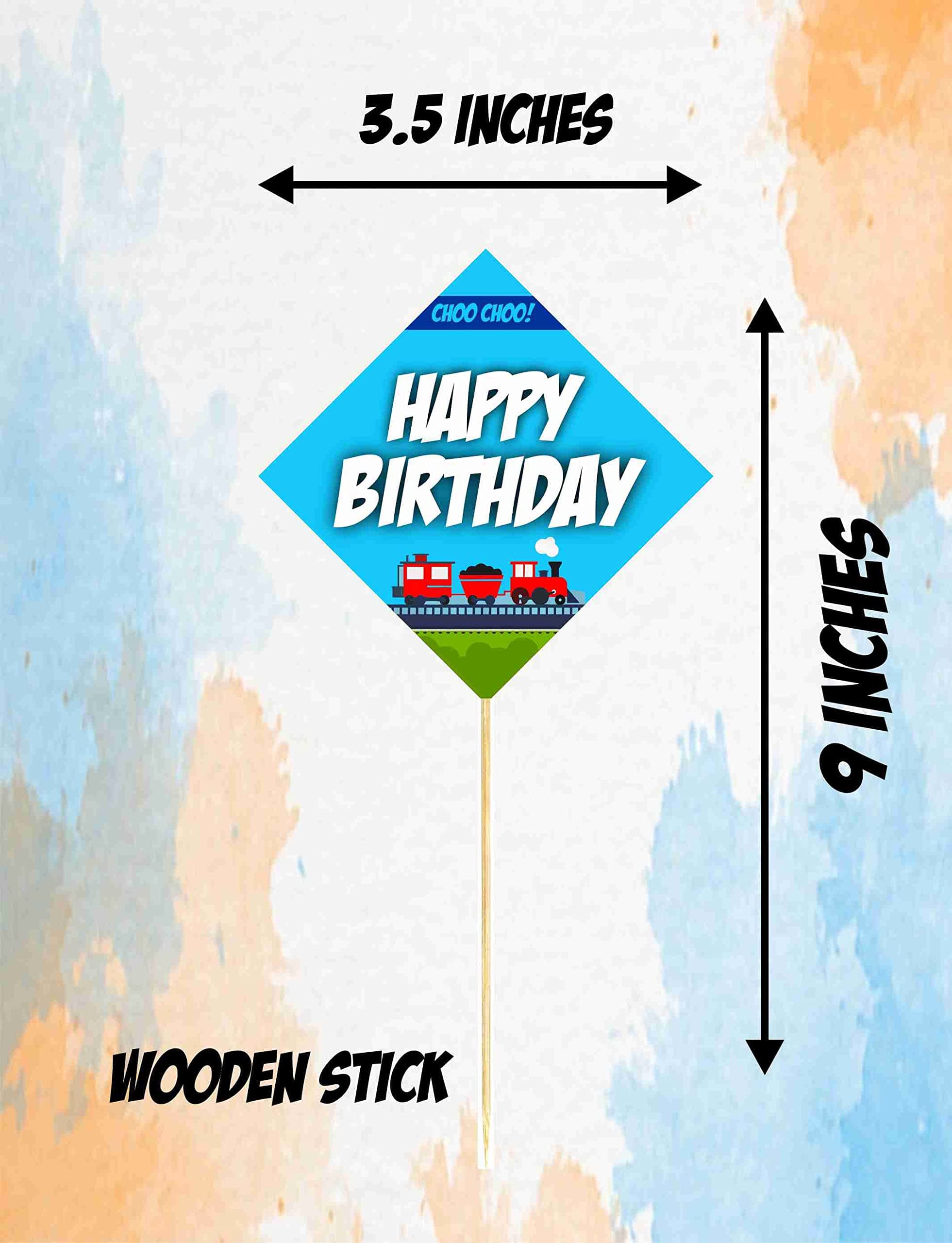 Balloonistics Train Birthday Theme Cake Topper Premium Cardstock Decorations with Bamboo Sticks Steam Engine Rail Birthday Party Supplies for Kids (Cake Topper - Pack of 10) thumbnail 3