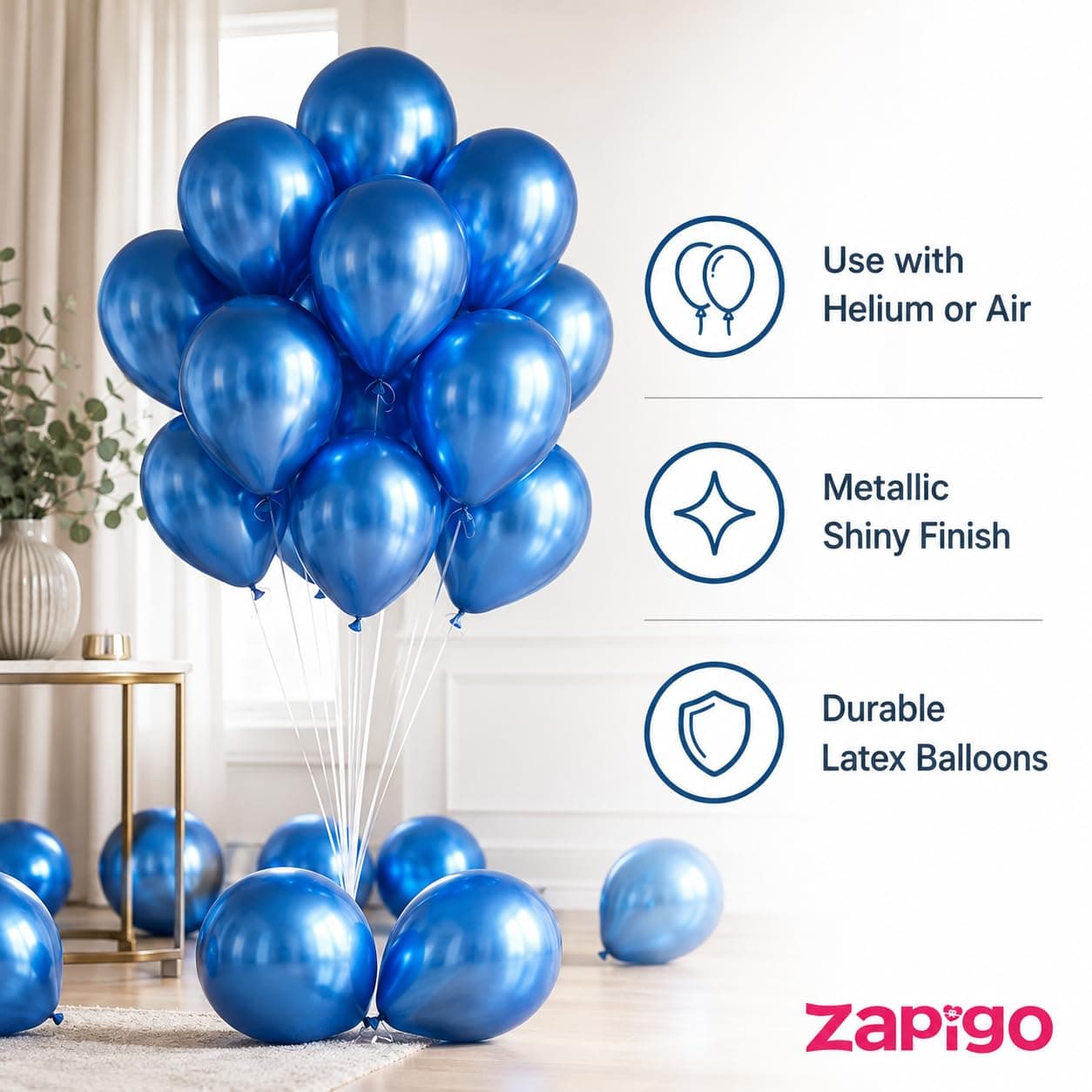 Balloonistics 10 Inch HD Metallic Shiny Balloons for Birthday Decoration, Decoration for Weddings, Engagement, Baby Shower, 1st Birthday, Anniversary, Birthday Party (Pack Of 50) (Blue) thumbnail 7