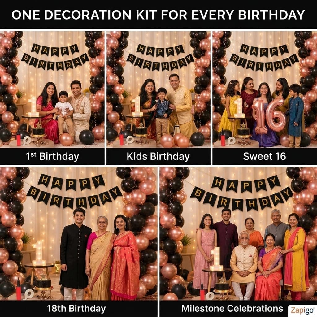 Balloonistics 30th Birthday Decoration Combo Kit - 40 Inch Rose Gold Foil Number Balloon, LED Marquee Light, 50 Rose Gold & Black Balloons, Happy Birthday Banner, Balloon Pump & Glue Dots thumbnail 5