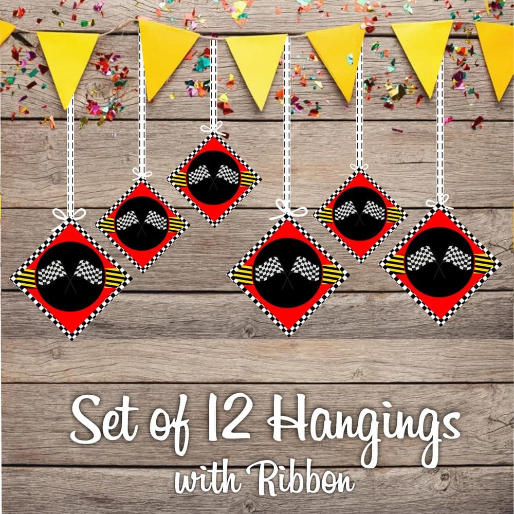 Balloonistics MotoGP Theme Happy Birthday Hanging Decorations (Pack of 12) - Double-Sided Cardstock Racing Ornaments with Ribbons - Superbike Grand Prix Party Decor, Motorcycle Birthday Ceiling Accents (Hangings - Pack of 12) thumbnail 2