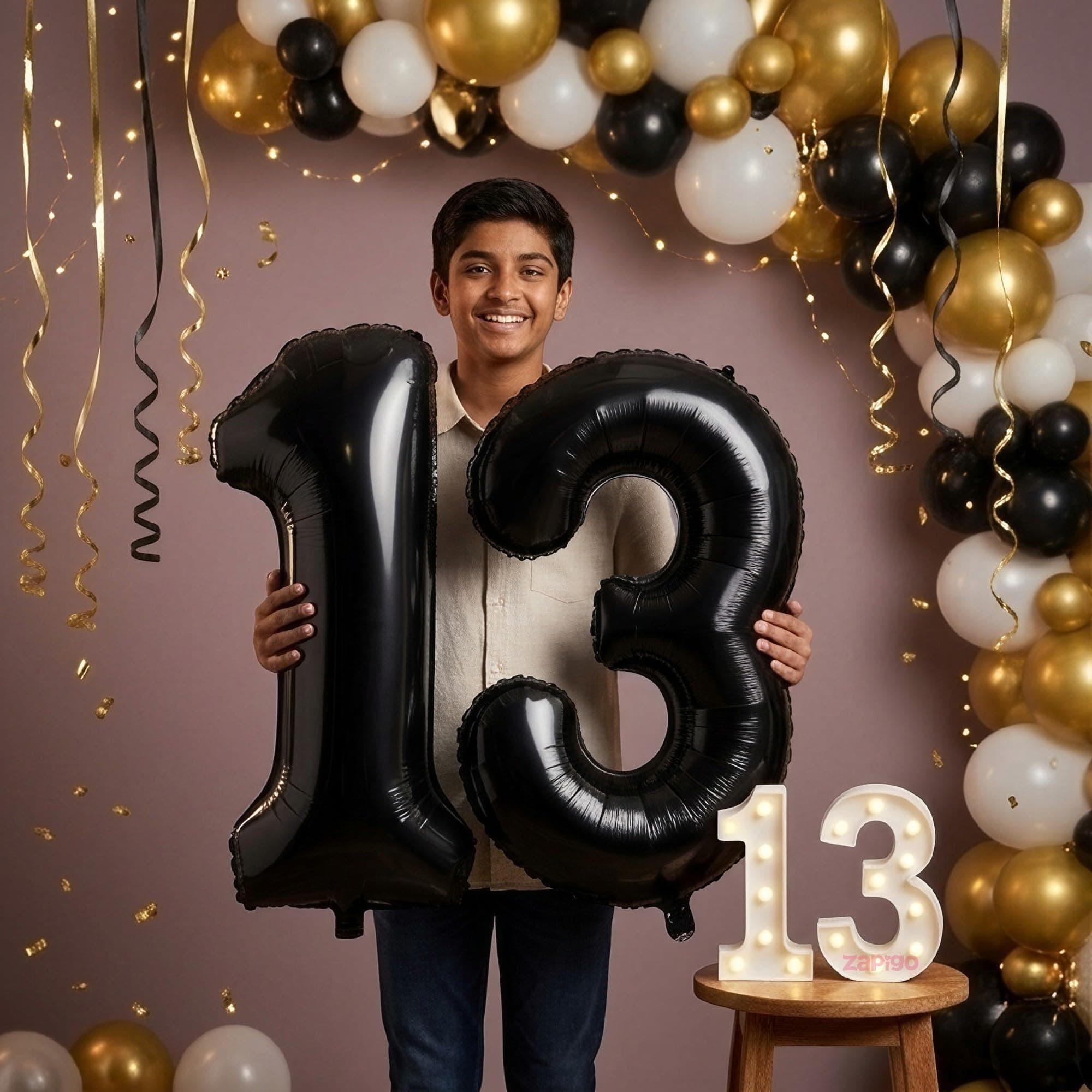 Balloonistics Black 40-Inch Foil Number 13 Balloon with Matching LED Marquee Light - Combo Set for 13th Birthday Decoration, Photo Booth Backdrop, Party Decor thumbnail 1