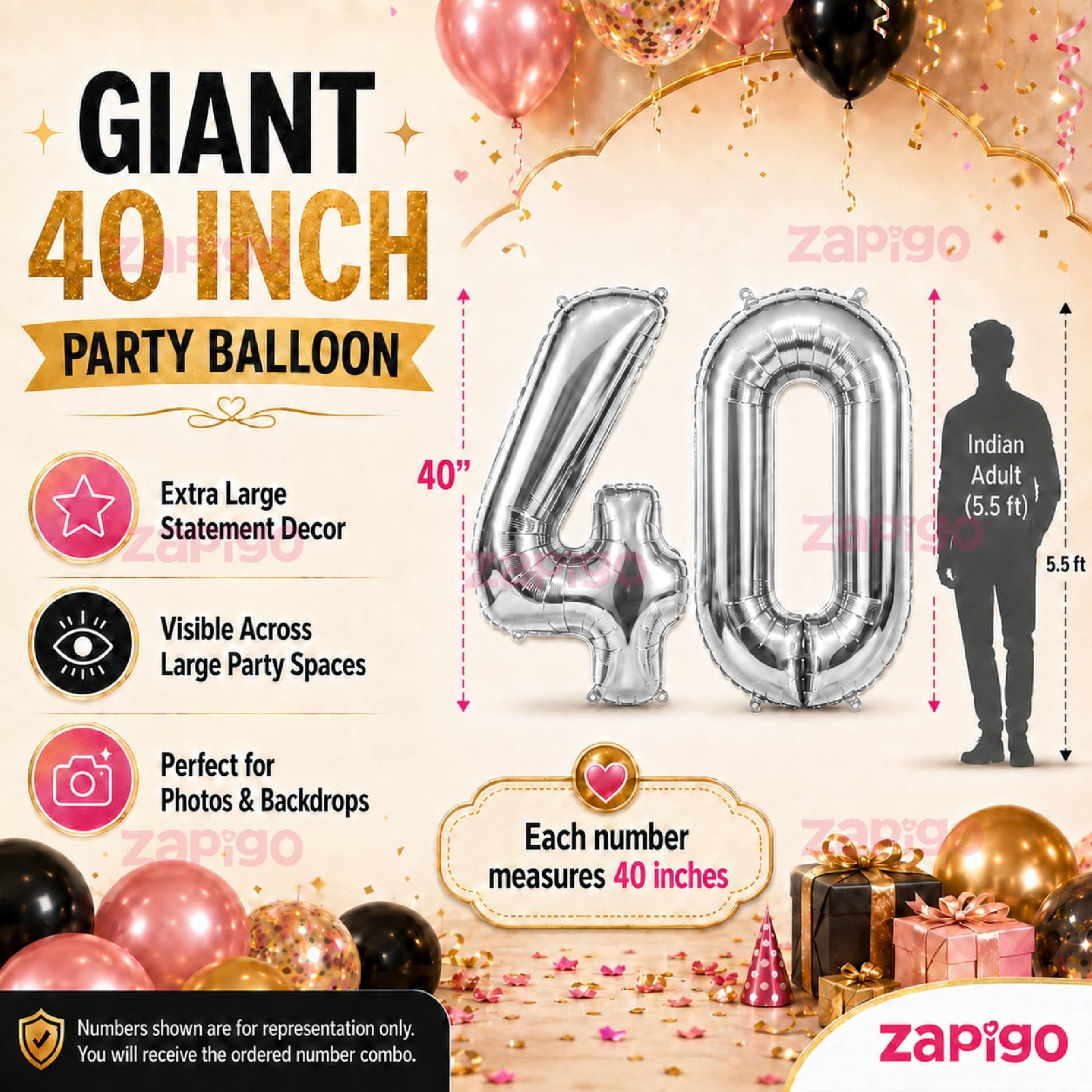 Balloonistics Silver 40-Inch Foil Number 60 Balloon - Helium or Air Fill for 60th Birthday, Anniversary, Retirement Party Decoration, Photo Booth Backdrop, Cake Table Decor thumbnail 5