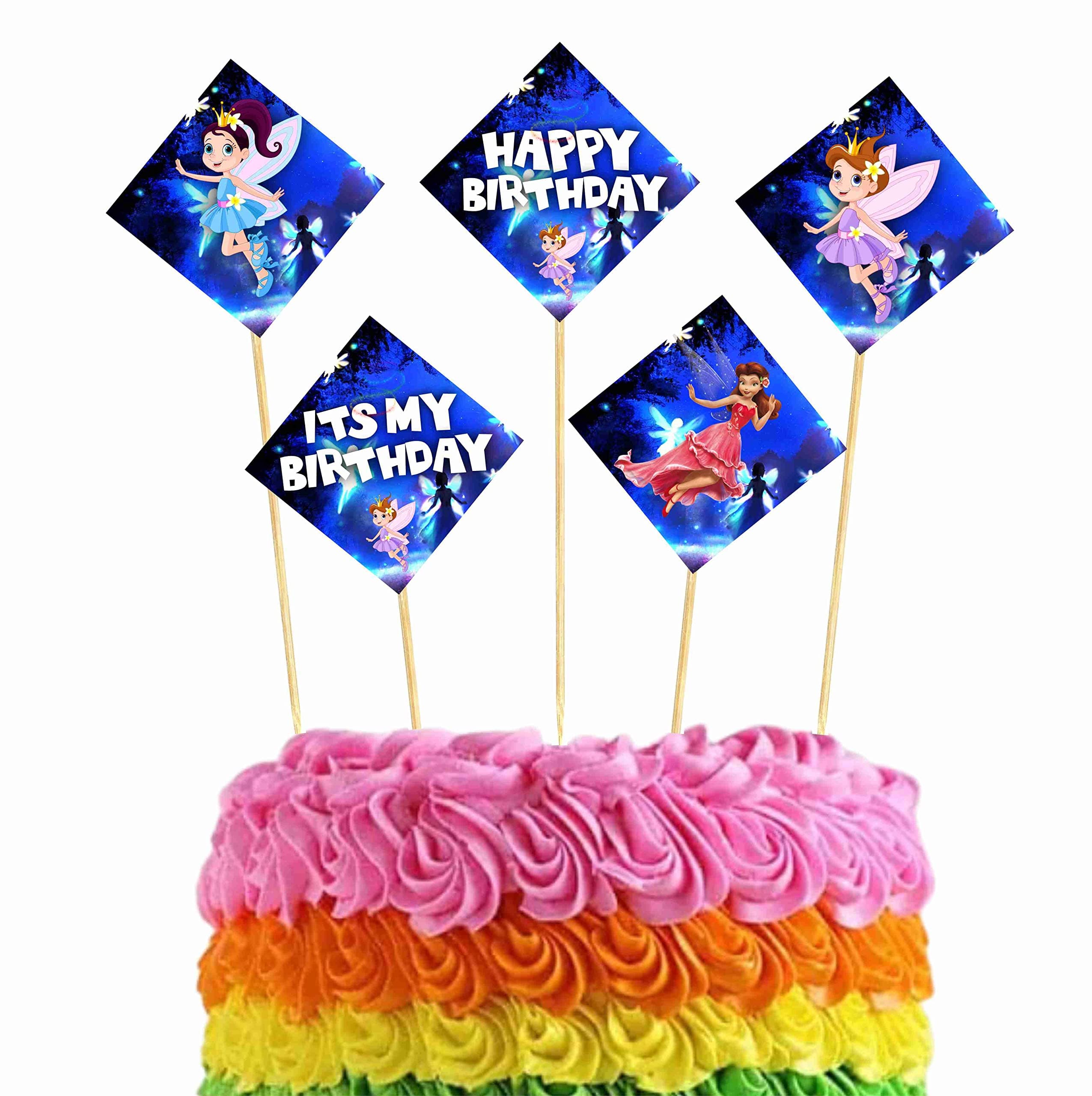 Balloonistics Fairy Theme Happy Birthday Cake Toppers - Pack of 10 Enchanted Forest Party Decorations - Premium Cardstock Pixie, Mushroom & Floral Figures on Bamboo Sticks, Whimsical Magical Birthday Backdrop (Cake Topper - Pack of 10)